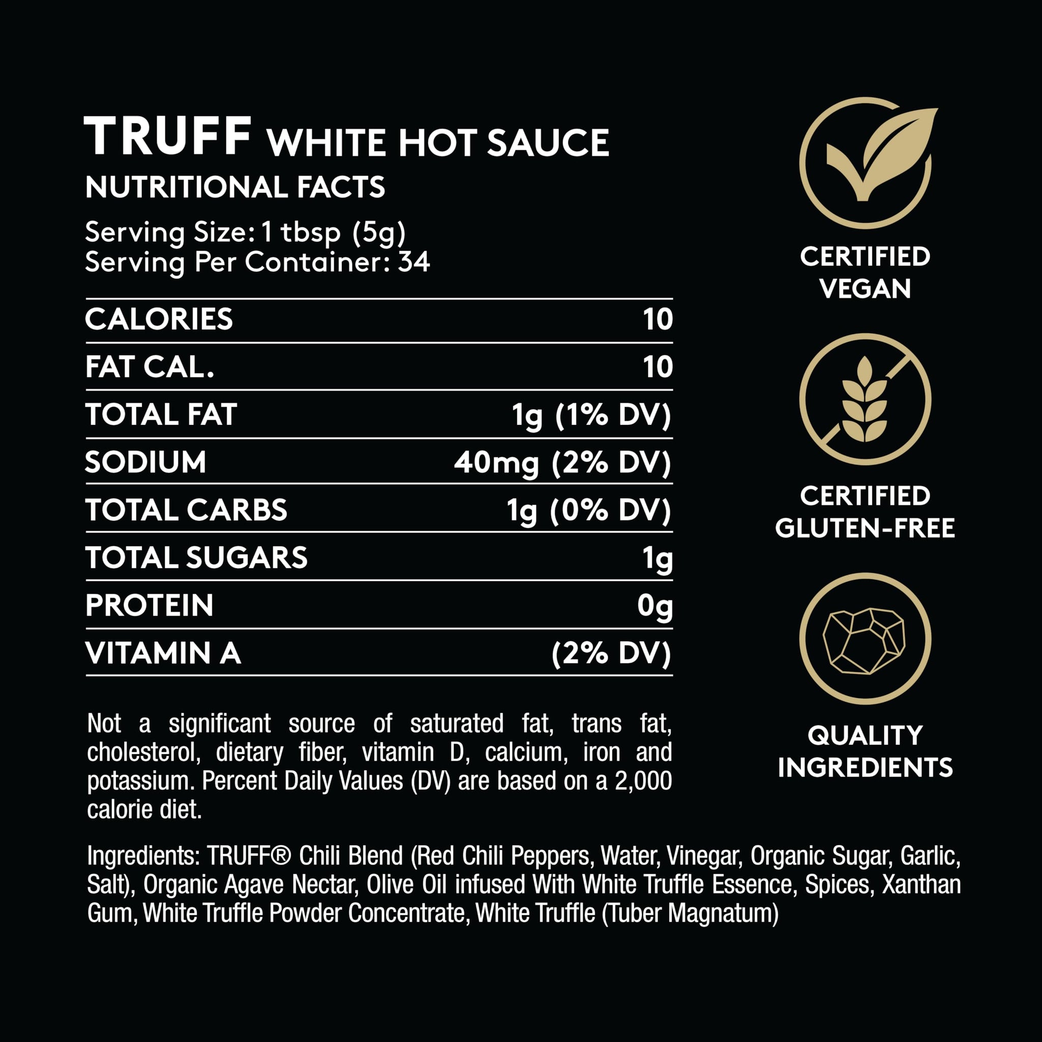 TRUFF White Truffle Hot Sauce, Gourmet Hot Sauce with Ripe Chili Peppers, Agave Nectar, White Truffle Oil and Coriander, a Limited Flavor Experience