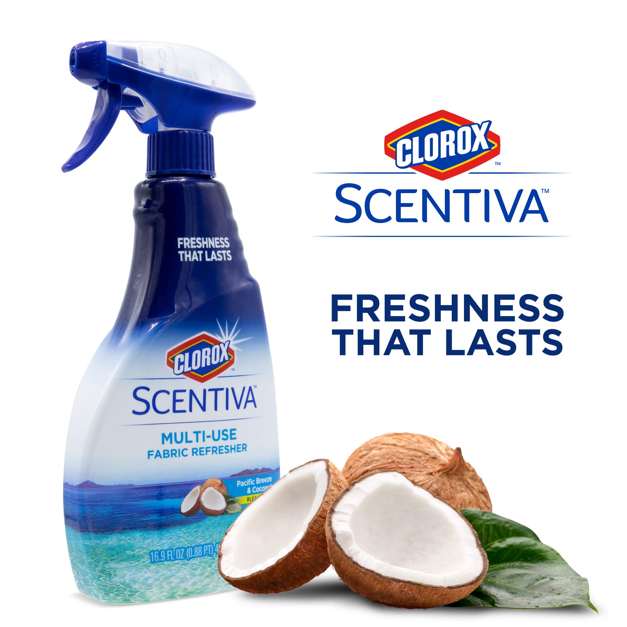 Clorox Scentiva Fabric Refresher Spray, Pacific Breeze and Coconut Scent for Household Fabrics, Odor Refresher for Upholstery, Curtains, Bedding