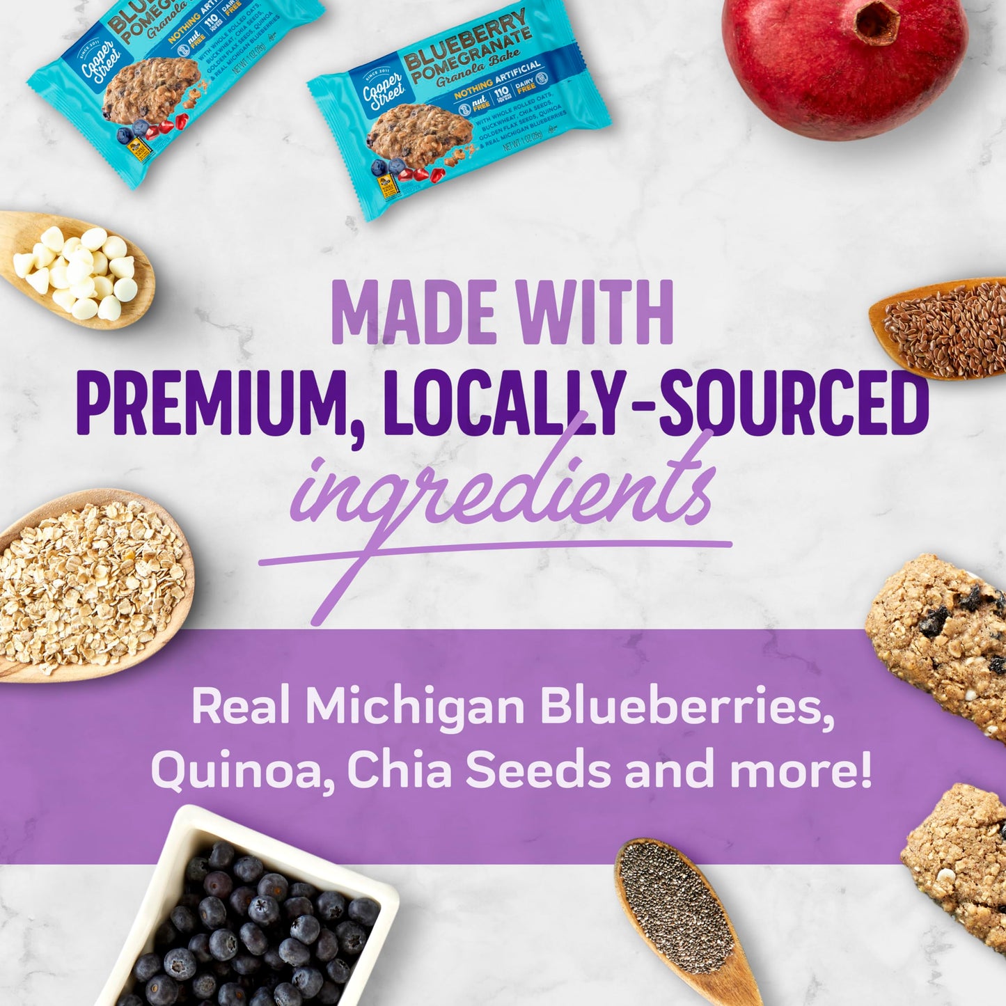 Cooper Street Granola Bakes in Delicious Blueberry Pomegranate Flavor | Healthy Chewy Granola Bars with Chia, Flax, Buckwheat and Oats | Individually