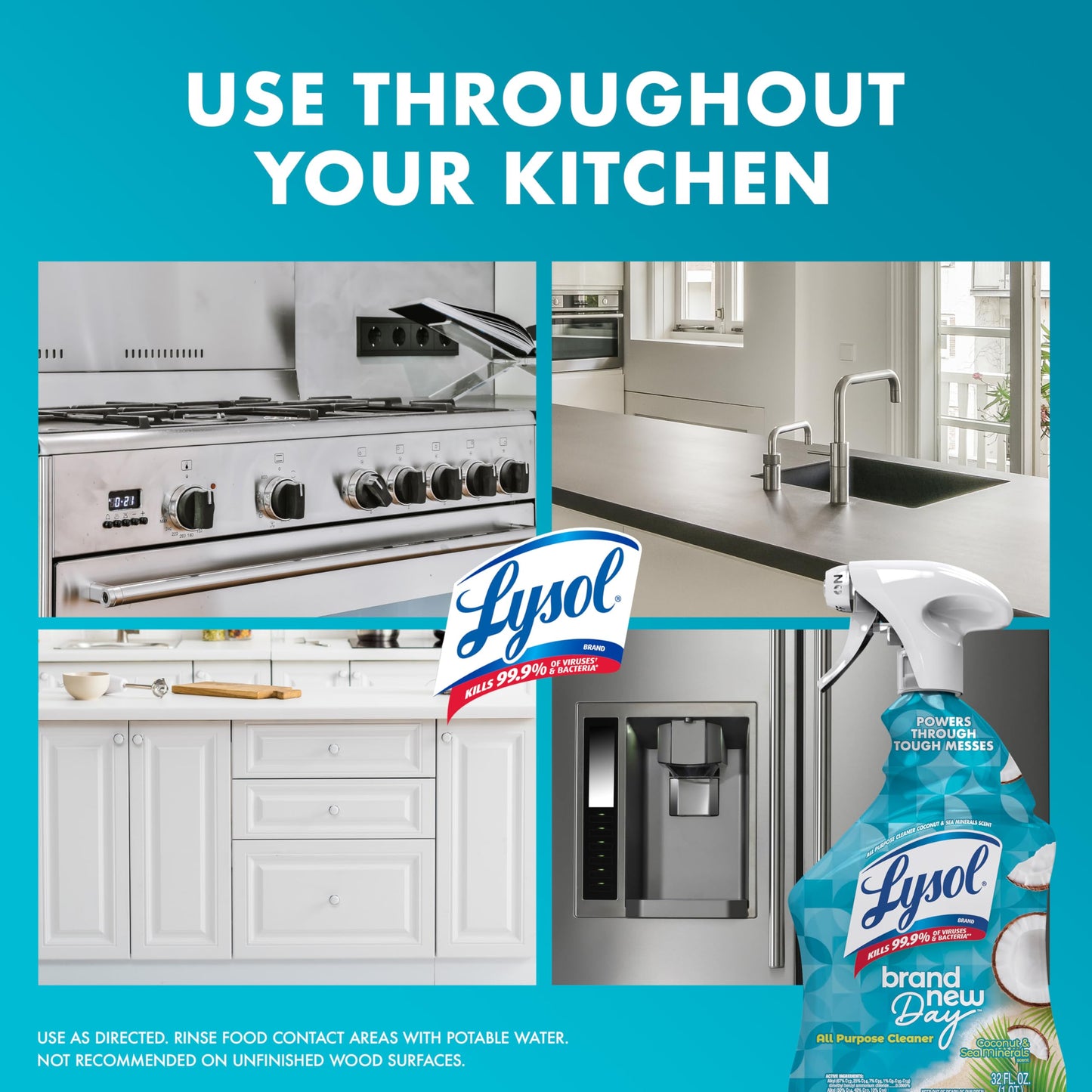 Lysol All Purpose Cleaner Spray, Multi-Purpose Disinfecting Spray, Kitchen & Bathroom Cleaner, Coconut & Sea Minerals Scent, 32 Fl Oz