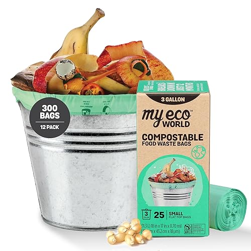 MyEcoWorld® Compostable Kitchen Waste Bags - 300 Count - 100% Certified Compostable - 3 Gallon - Super Strong - Leak Proof - Unscented - Easy to Open