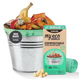MyEcoWorld® Compostable Kitchen Waste Bags - 300 Count - 100% Certified Compostable - 3 Gallon - Super Strong - Leak Proof - Unscented - Easy to Open