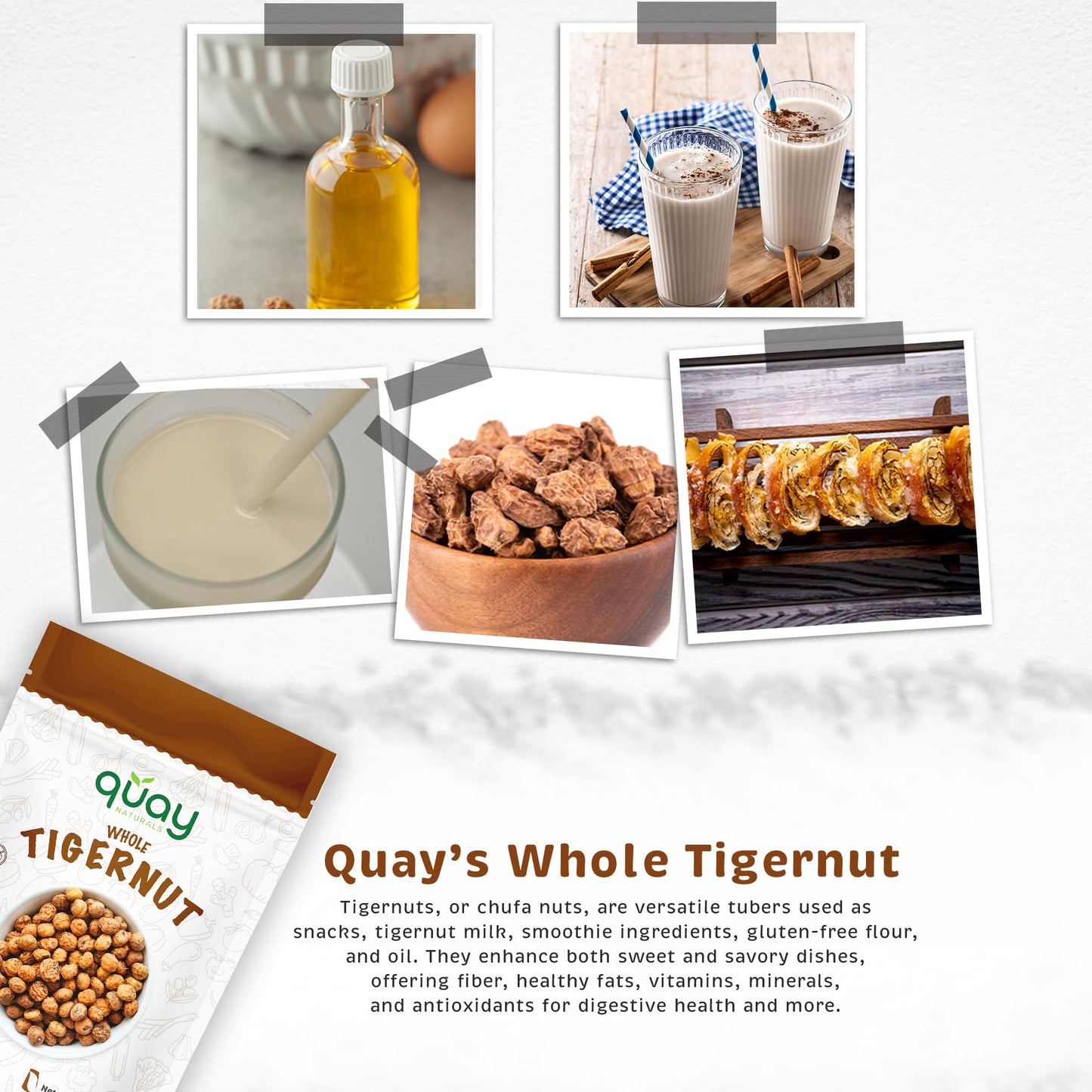 Quay Naturals Organic Tigernuts 16 oz, Raw, for Snacking, Baking, Smoothies, Yogurt & Salad - Chufa Nuts - High Fiber, Gluten Free & Keto Friendly