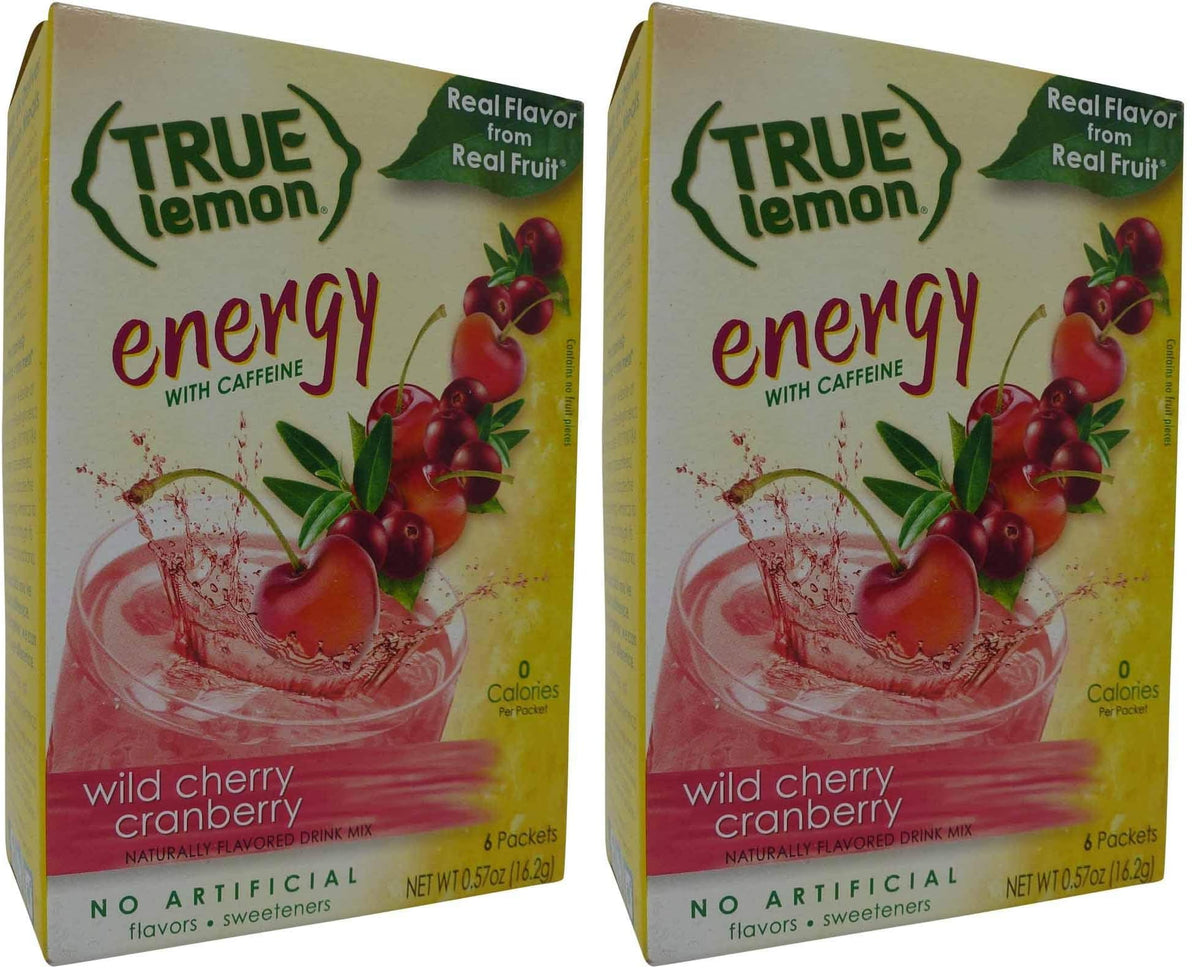 True Lemon (Energy Drinks) Wild Cherry Cranberry 4 boxes, 24ct instant powdered drink mix packets, by True Citrus (Pack of 2)