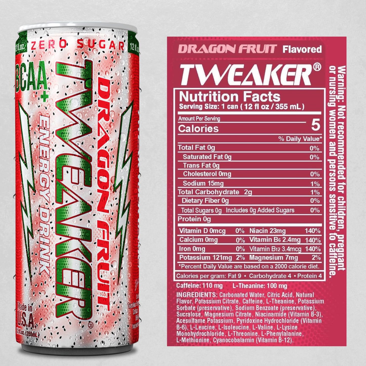 Tweaker Energy Drink Pre Workout - Sugar Free, Low Calorie, 110 mg Caffeine, Clean Energy Drink for Focus & Performance (12 oz, Pack of 12) (12 Ounce