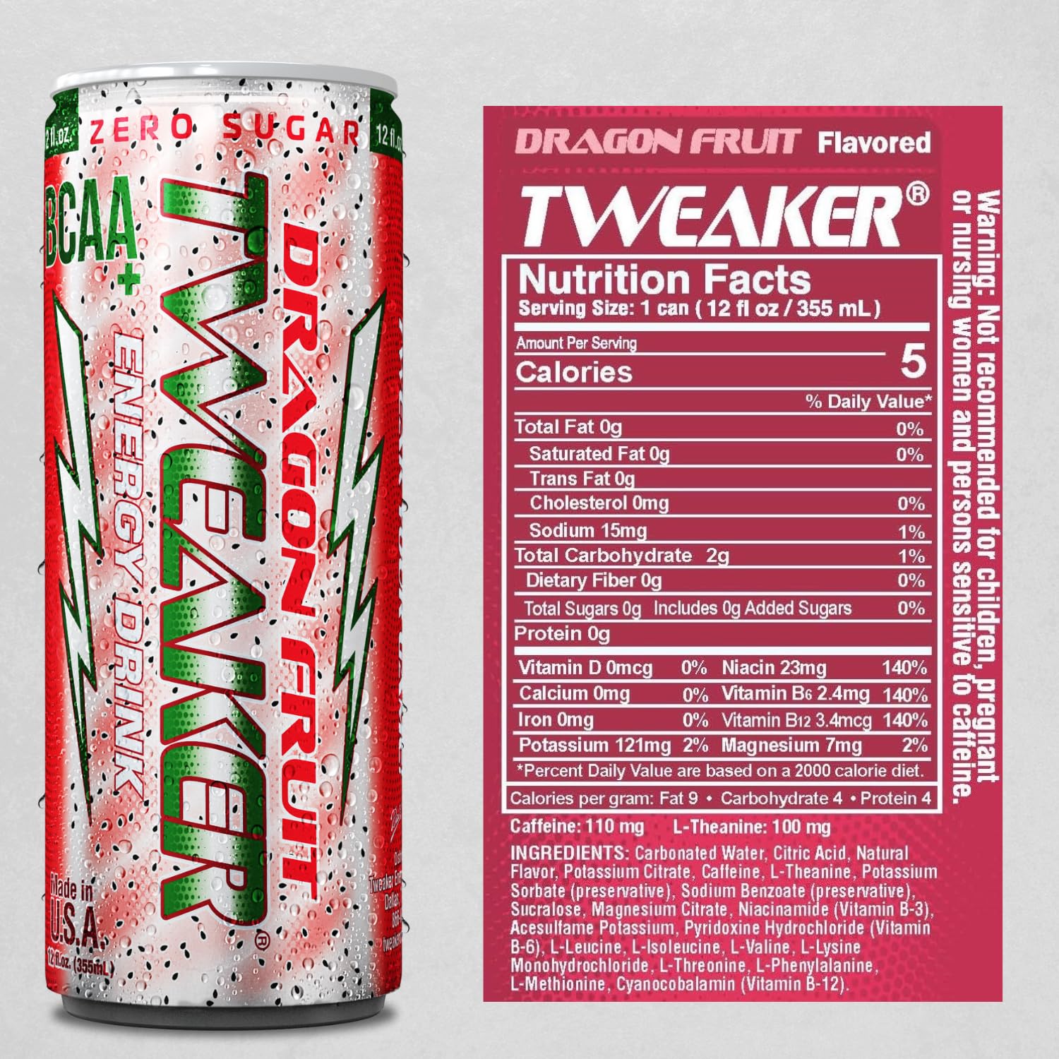 Tweaker Energy Drink Pre Workout - Sugar Free, Low Calorie, 110 mg Caffeine, Clean Energy Drink for Focus & Performance (12 oz, Pack of 12) (12 Ounce