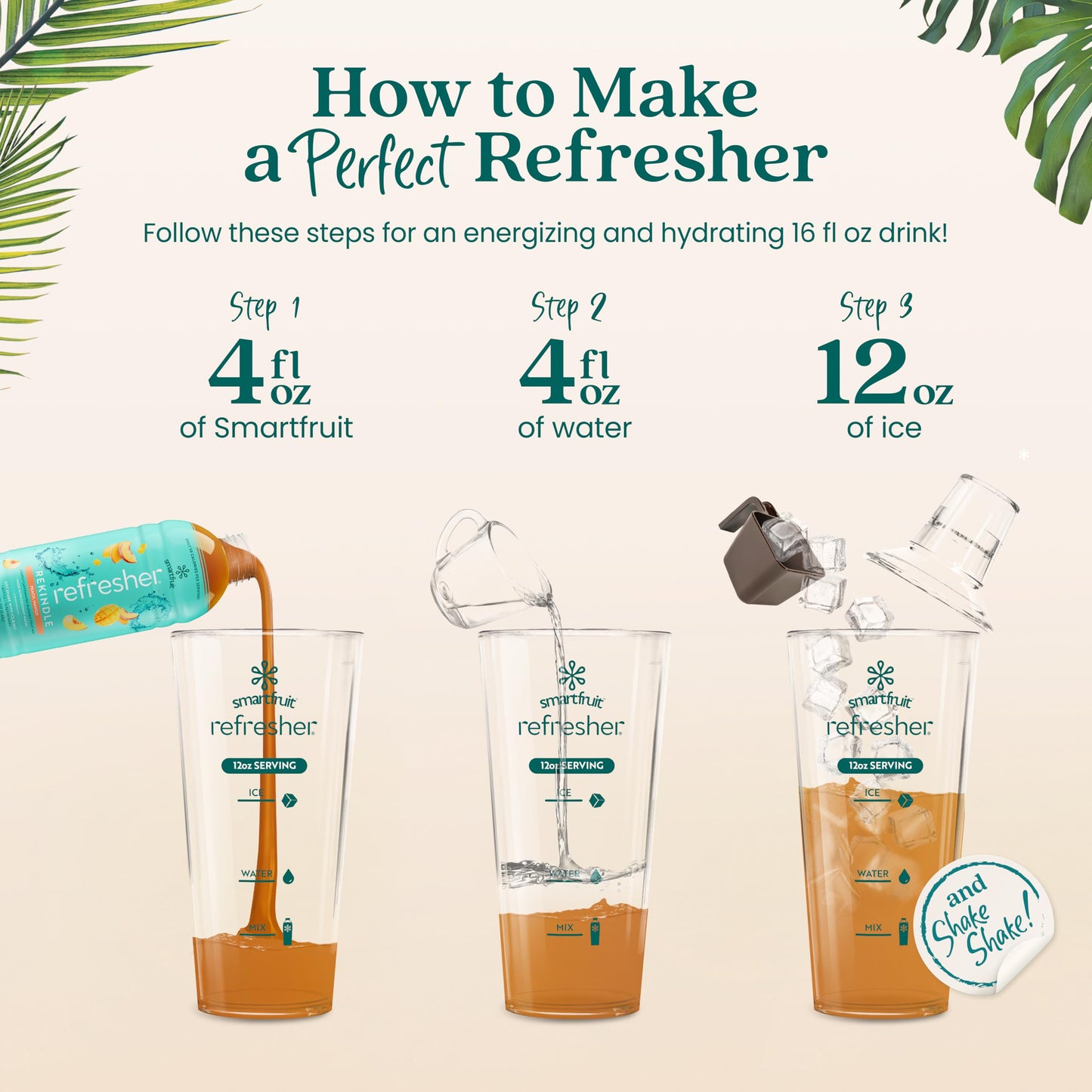 Smartfruit Rekindle Refresher - Peach, Mango - Made with Real Fruit Juice, No Added Sugar, Coconut Water for Hydration, Green Coffee Bean Extract