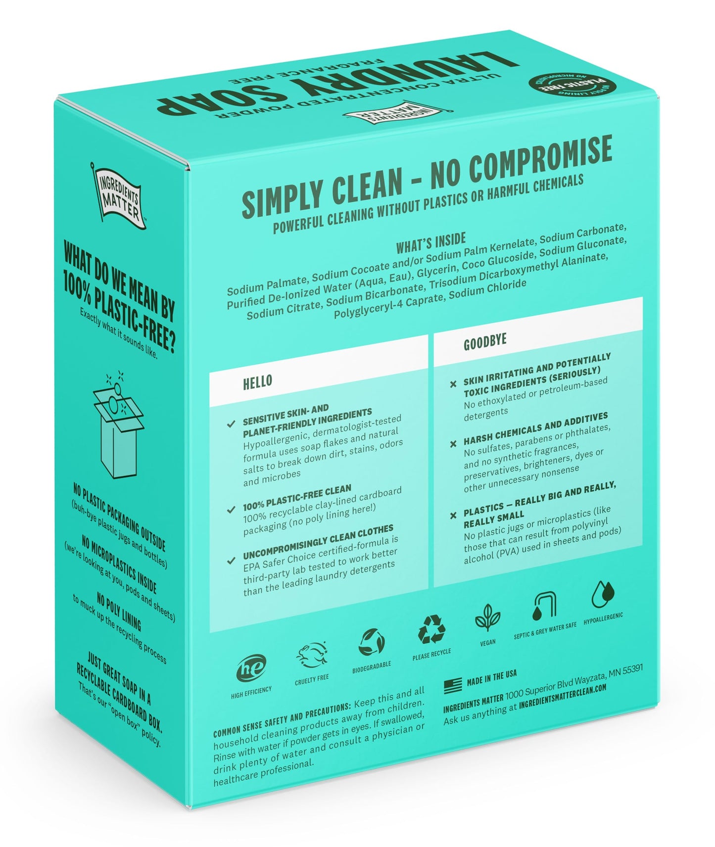 Ingredients Matter Powder Laundry Soap - Fragrance Free, Hypoallergenic Detergent, Natural & Eco-Friendly, Plastic Free, Made in USA, Natural