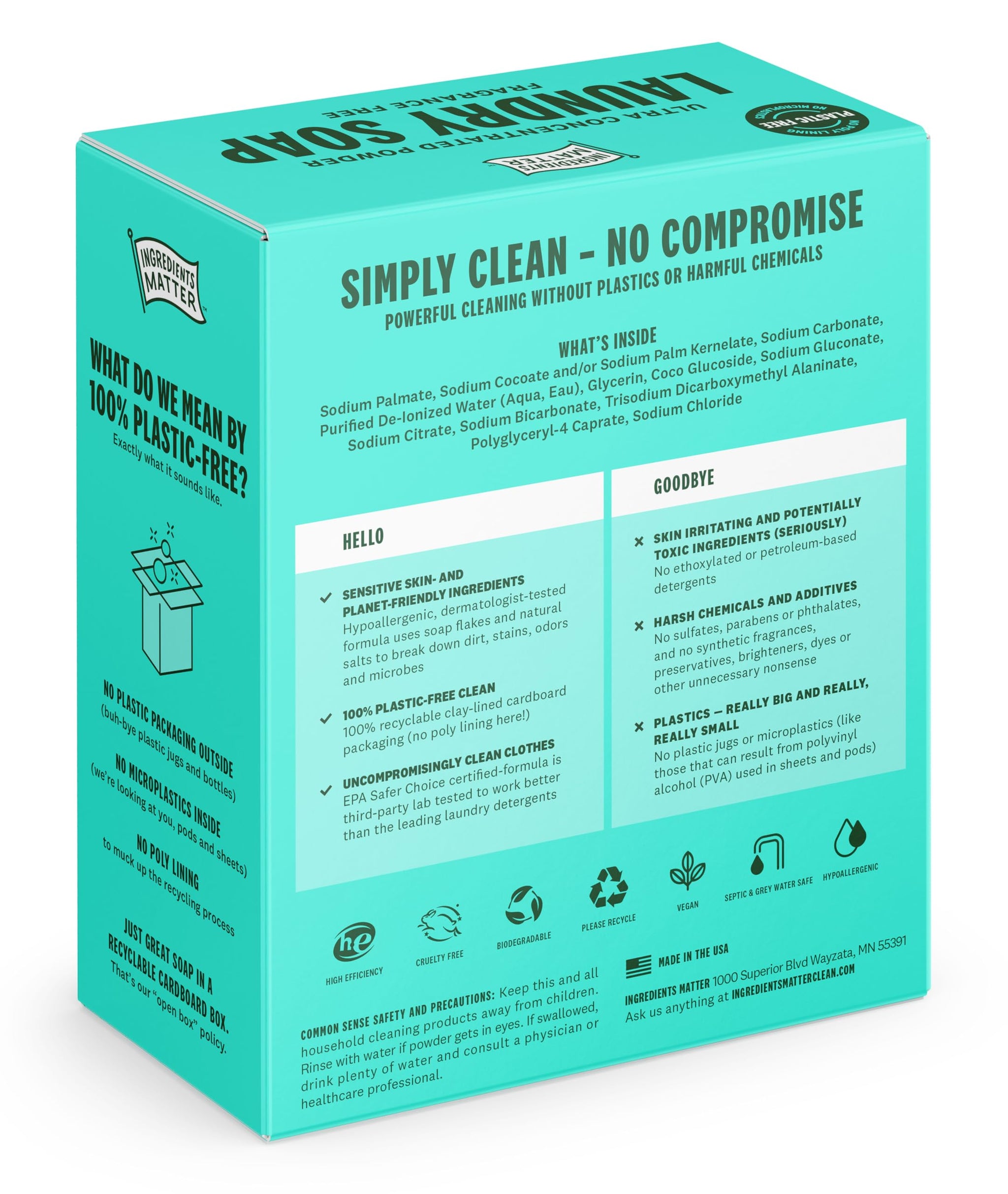 Ingredients Matter Powder Laundry Soap - Fragrance Free, Hypoallergenic Detergent, Natural & Eco-Friendly, Plastic Free, Made in USA, Natural