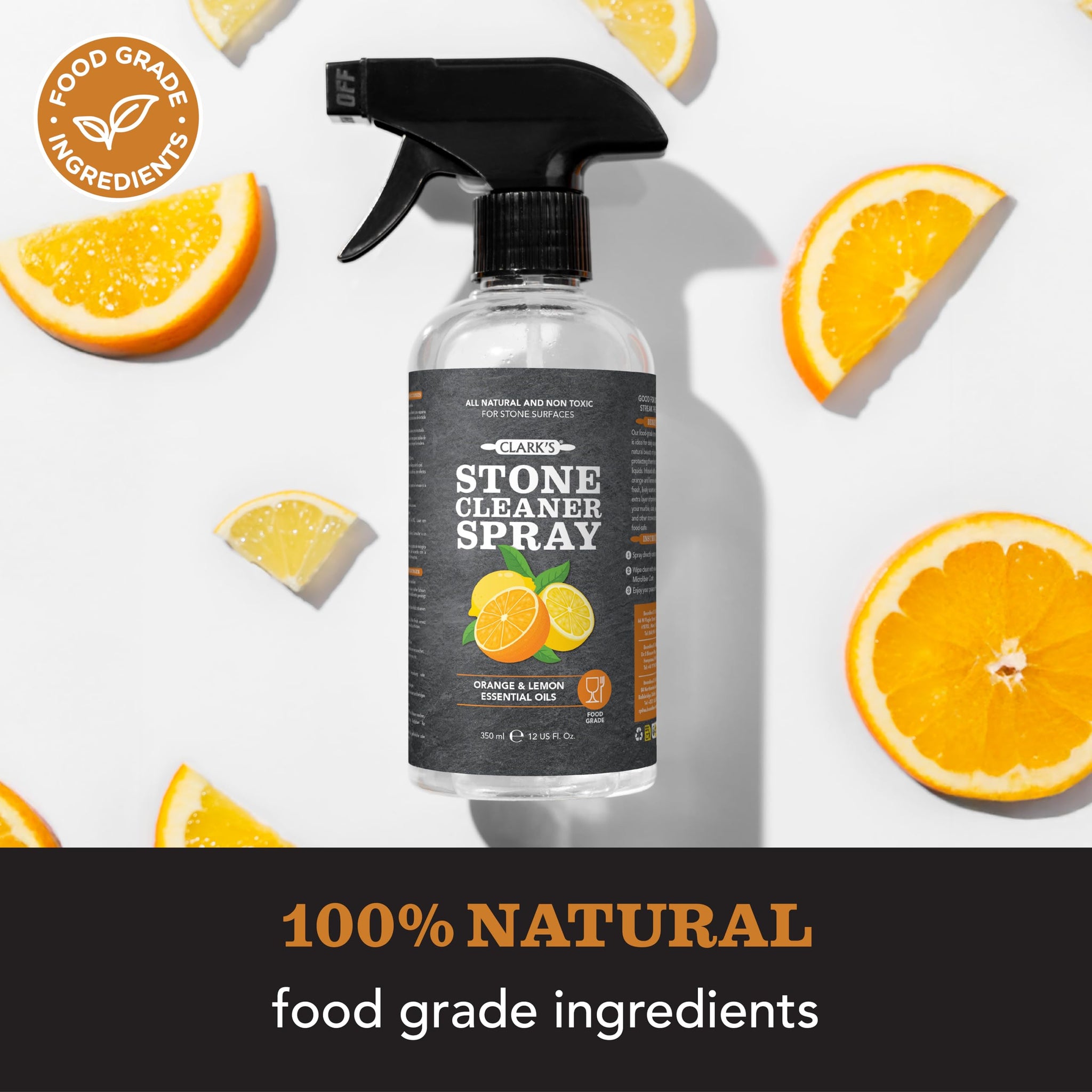 CLARK'S Stone & Quartz Cleaner Countertop with Microfiber Cloth, Citrus Scent - Granite Countertop Cleaner and Polish for Marble Cleaning - Clean