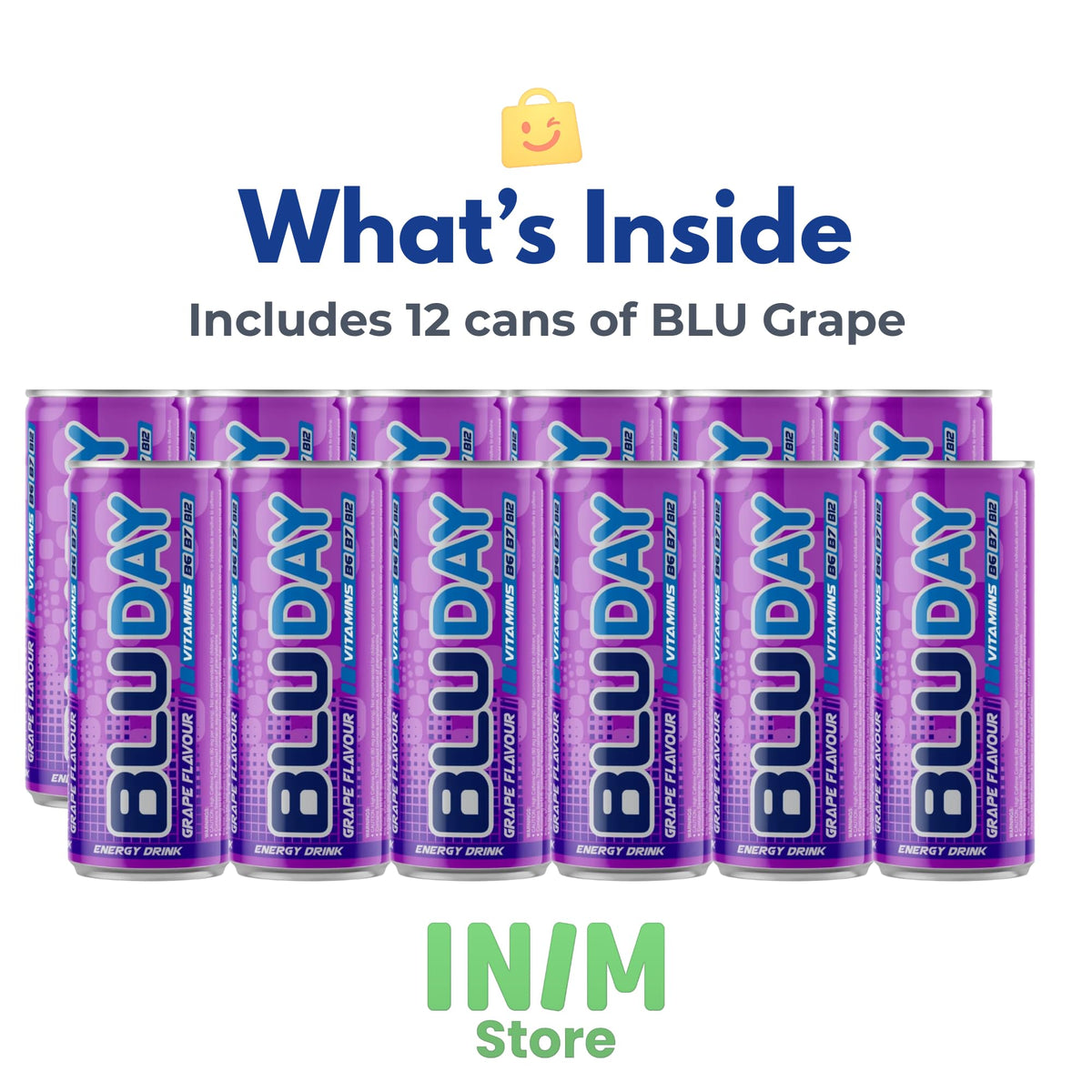 BLU Grape Energy Drink, 12 Pack Slim Cans, 8.4 fl oz (250 mL) Each