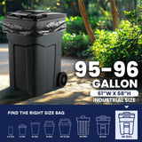 Plasticplace 95-96 Gallon Garbage Can Liners Heavy Duty 1.5 Mil Black Trash Bags Tear-Resistant Outdoor Garbage Bags for Rollaway Bins Large 61" x 68"