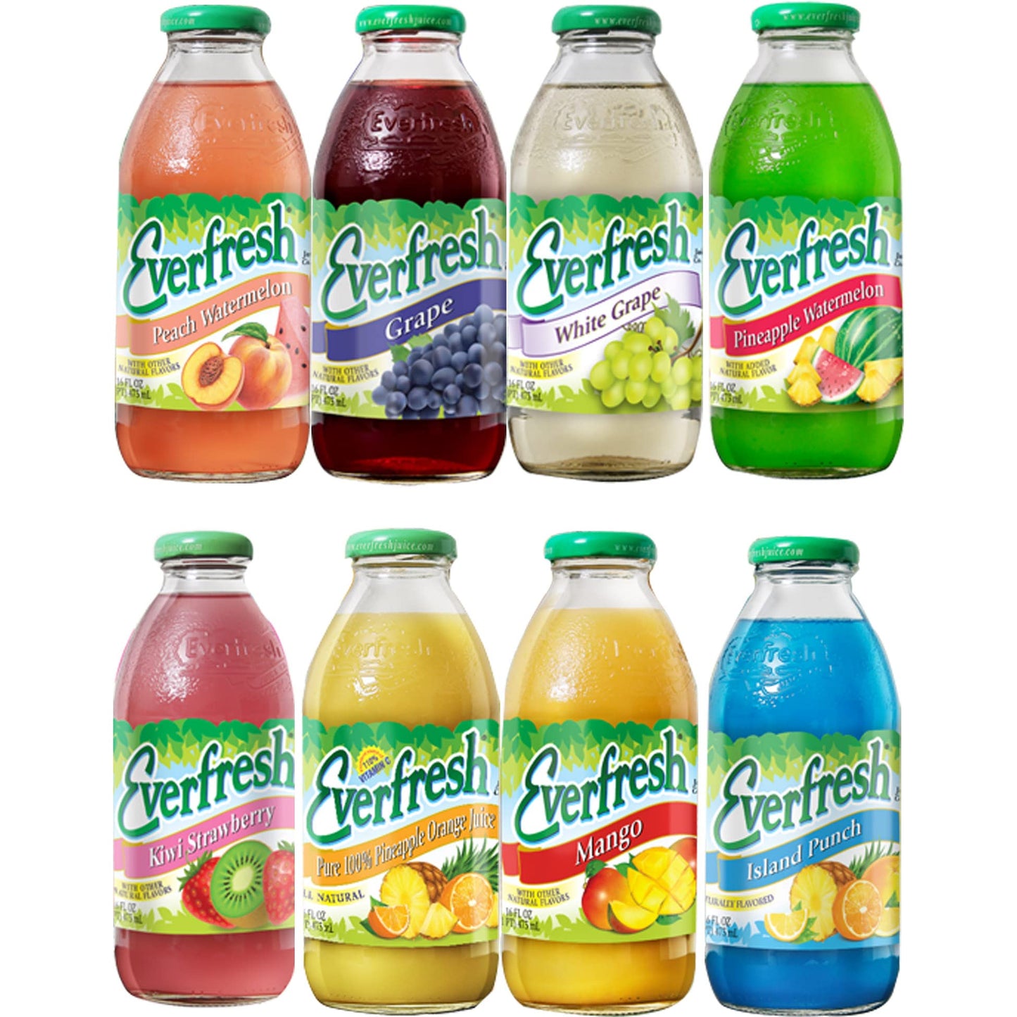 BeeQ Box - (Pack of 8) Variety Everfresh Juice, 8 Differnt Flavors : Peach Watermelon, Grape, White Grape, Pineapple Watermelon, Kiwi Strawberry