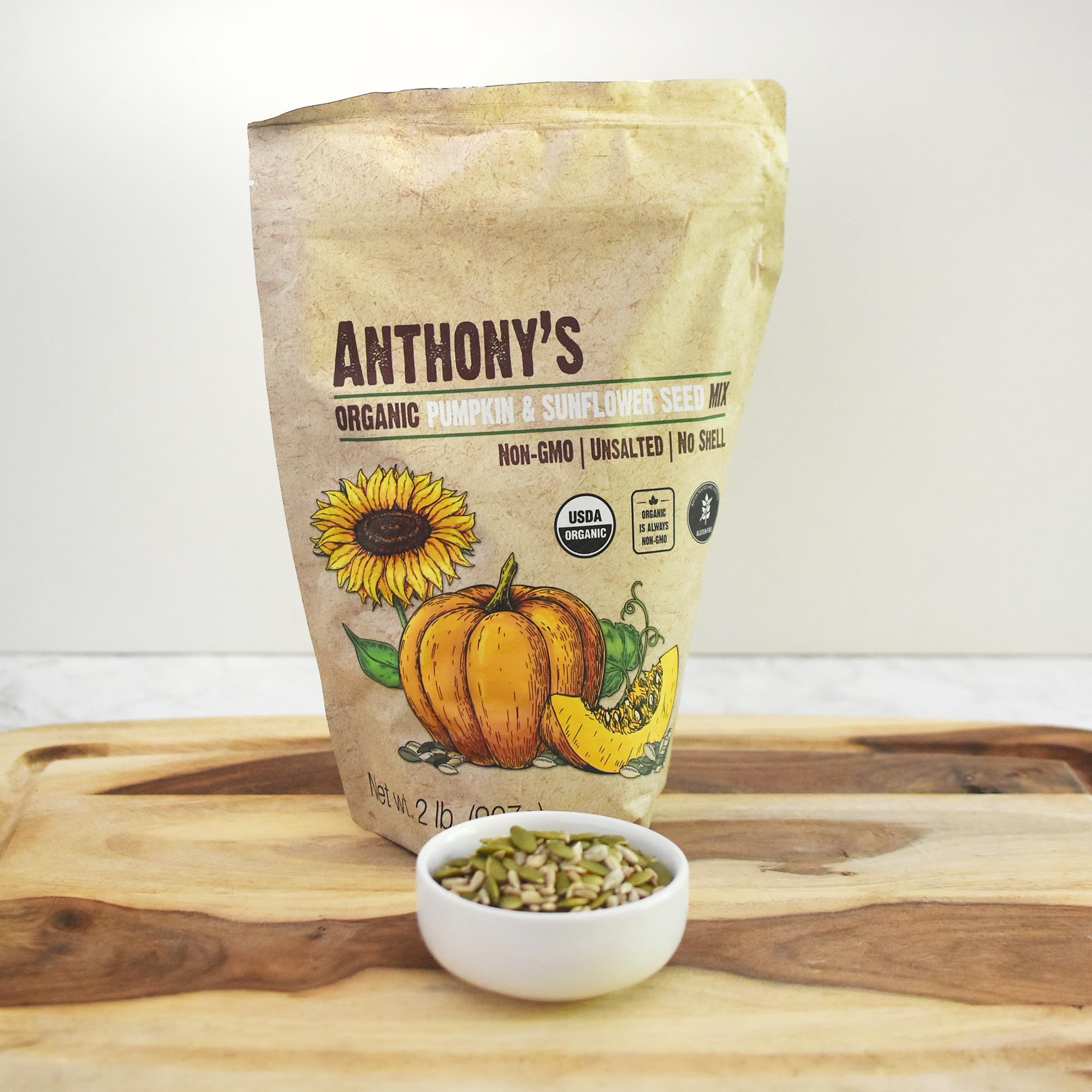 Anthony's Organic Pumpkin and Sunflower Seed Mix, 2 lb, Gluten Free, Unsalted, No Shell, Non GMO