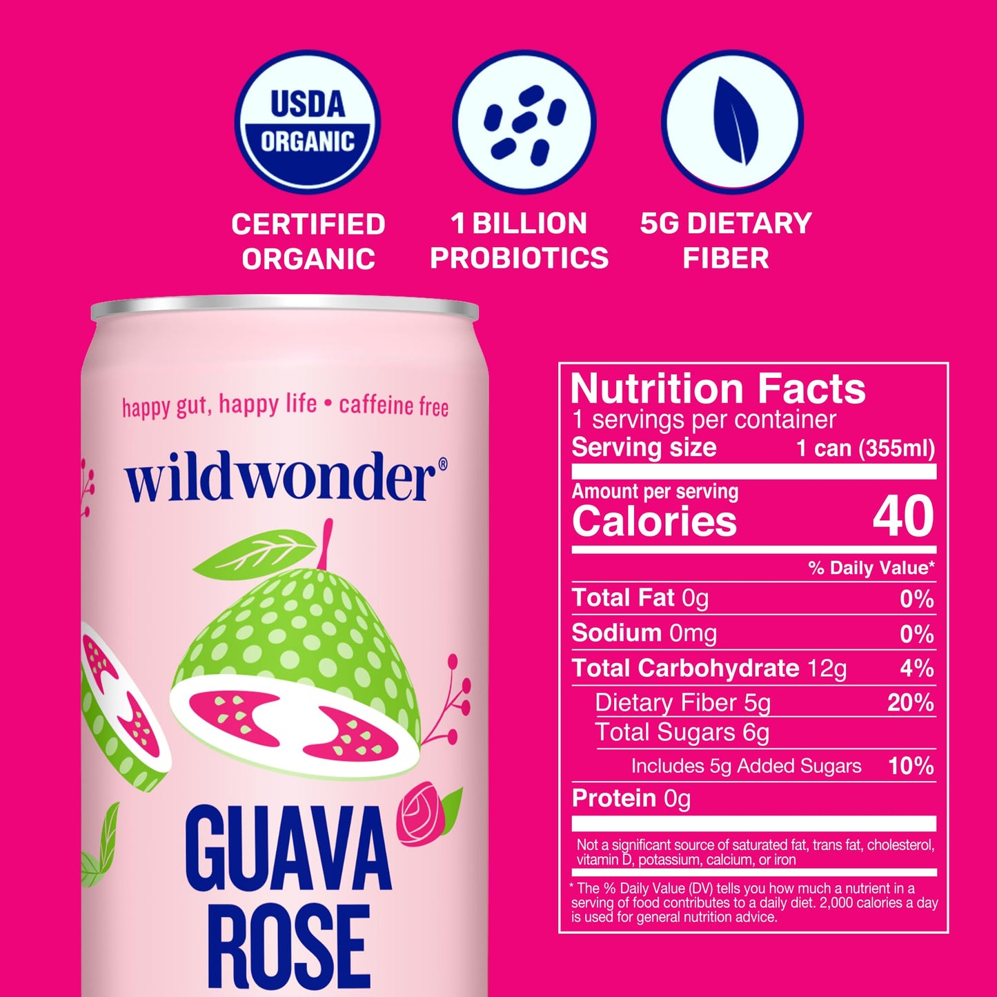 Wild Wonder Organic Guava Rose Prebiotic & Probiotic Drink, 12 FZ
