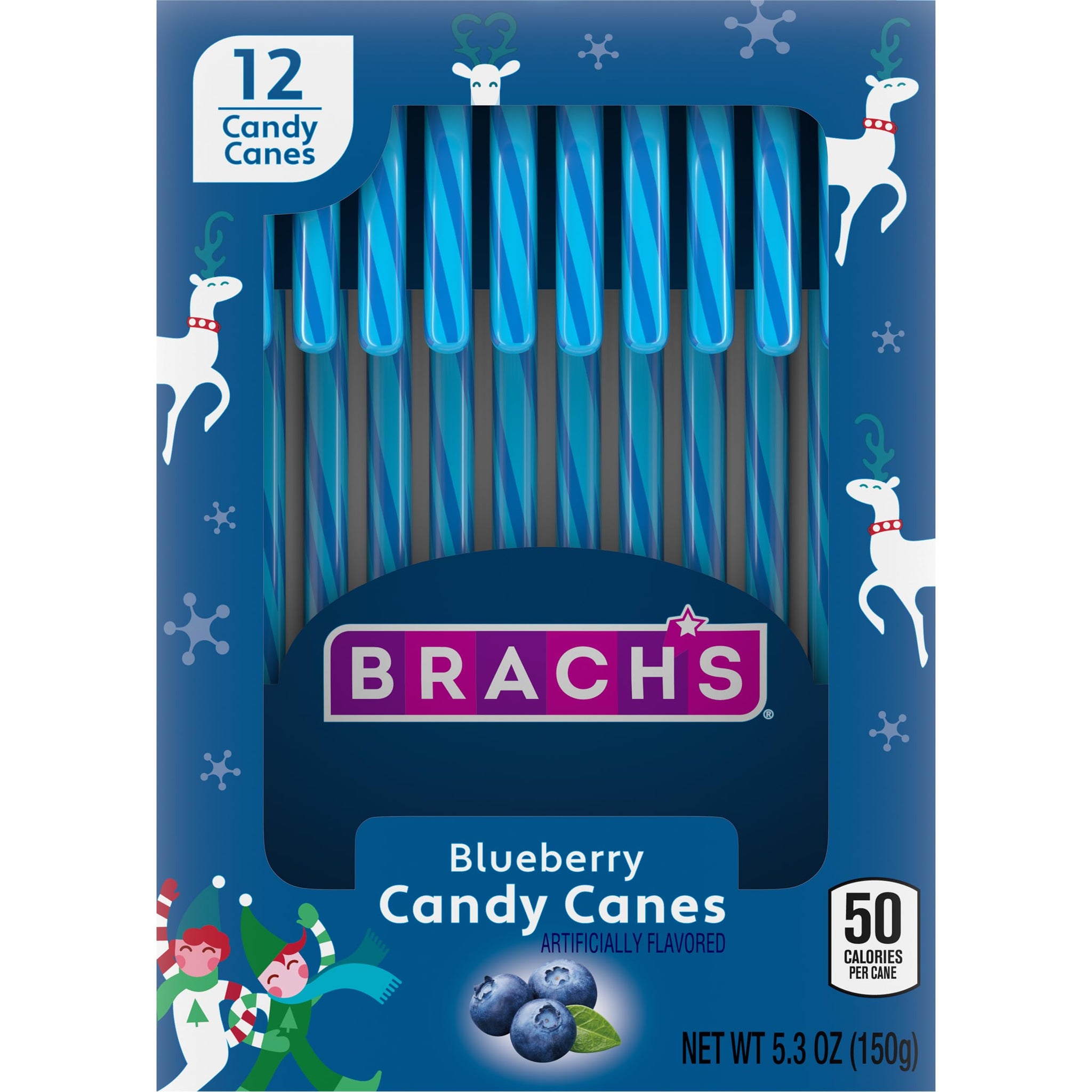 Brach's Blueberry Candy Canes, Christmas Candy, Holiday Ornaments, 5.3 oz Box, 12 Count