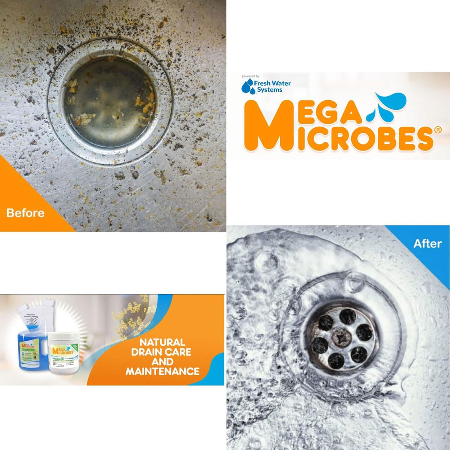 MegaMicrobes MML-32FL Liquid Drain & Septic System Maintenance Formula, 32 oz, For Routine Use in Pipes, Sinks, Grease Traps & Septic Systems