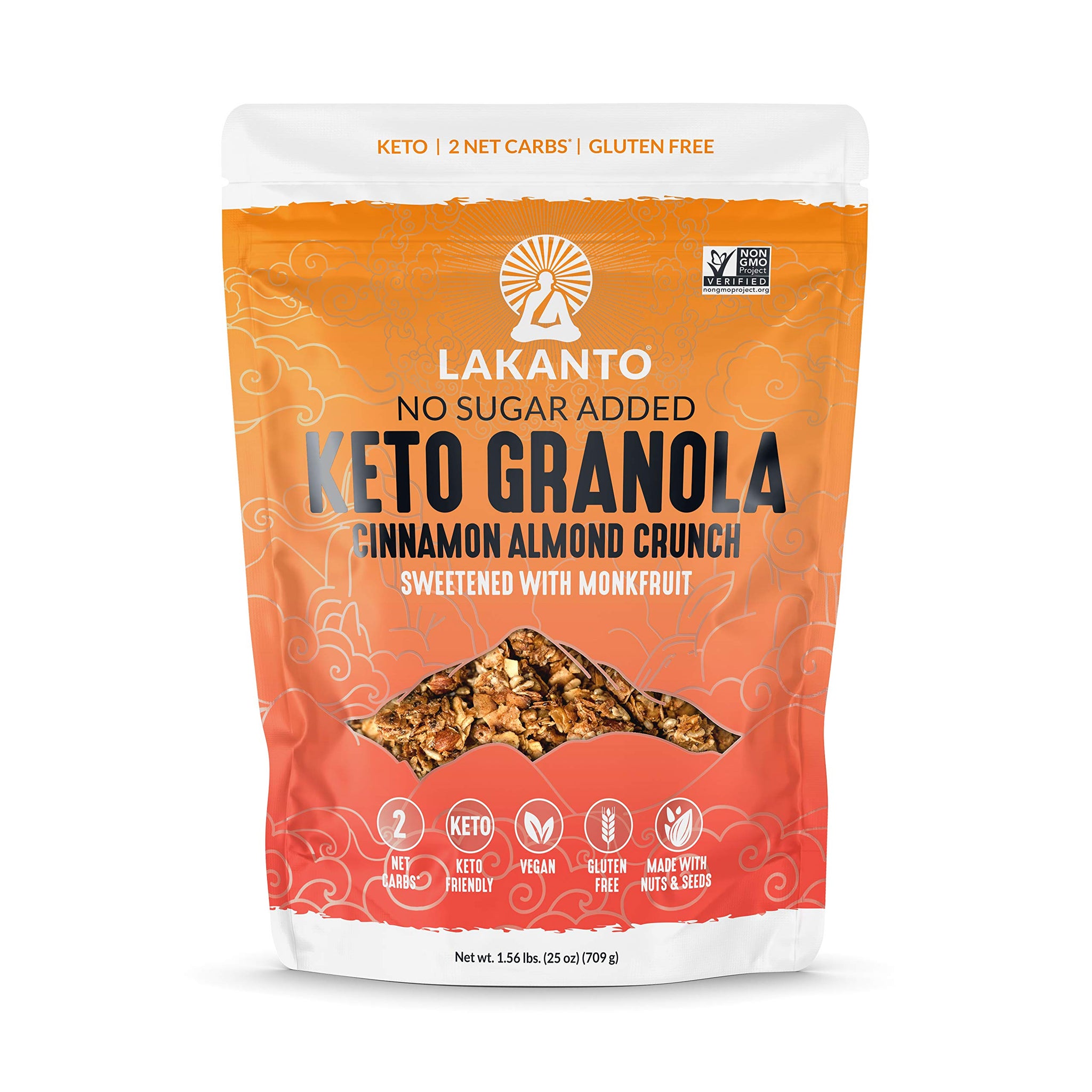 Lakanto Cinnamon Almond Crunch Granola - Monk Fruit Sweetener, Delicious Snack, Quick Breakfast Cereal, Keto Friendly, No Sugar Added, Vegan, Gluten