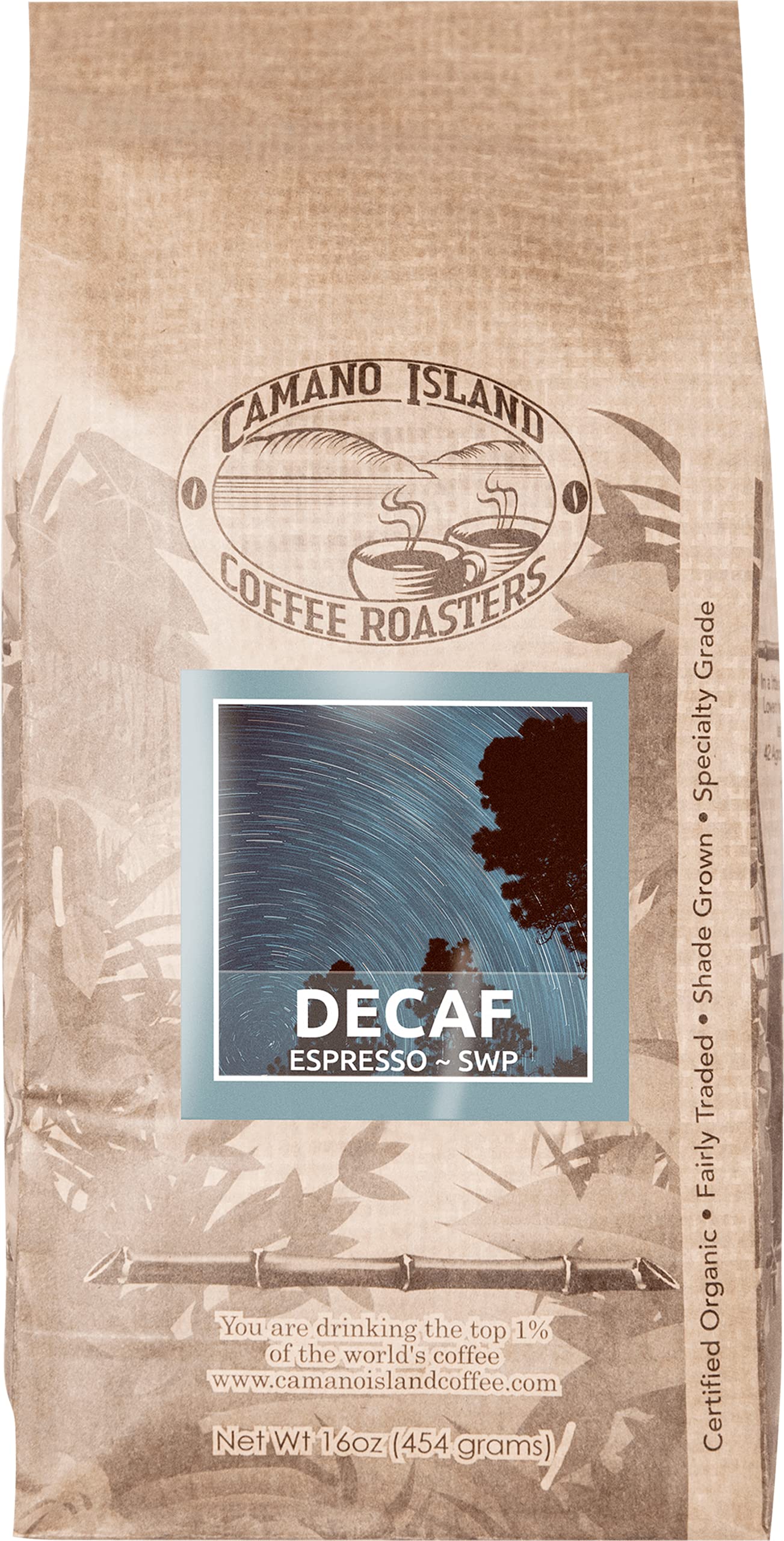 Camano Island Coffee Roasters Decaf Espresso Blend, Whole Bean 1lb, Fresh Dark Roast Swiss Water Processed, USDA Organic, Fairly Traded, Shade Grown