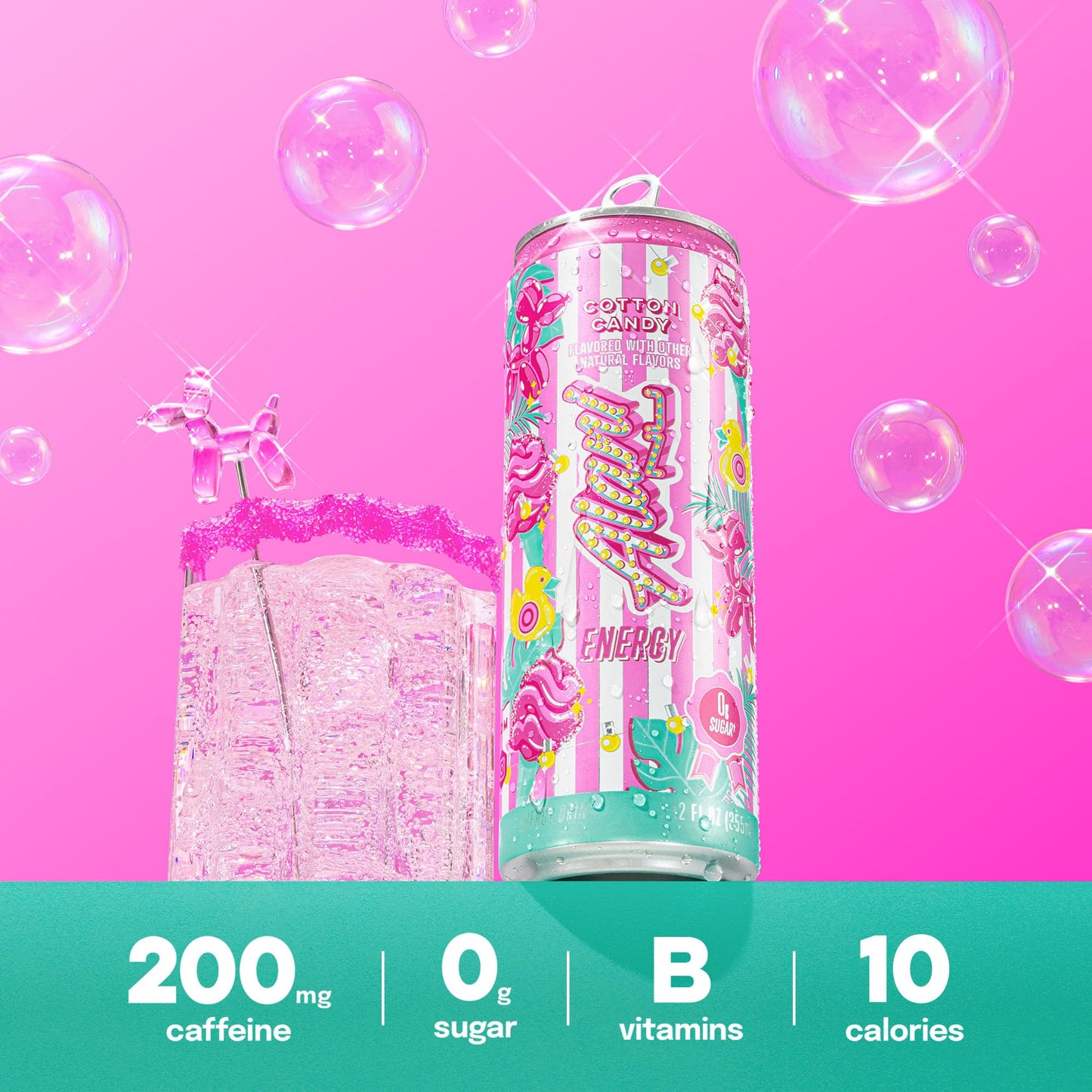 Alani Nu COTTON CANDY, Sugar Free, Low Calorie Energy Drinks, 200mg Caffeine, Biotin, B Vitamins, Zero Sugar, 10 Calories, 12 Fl Oz Cans, 12 Pack