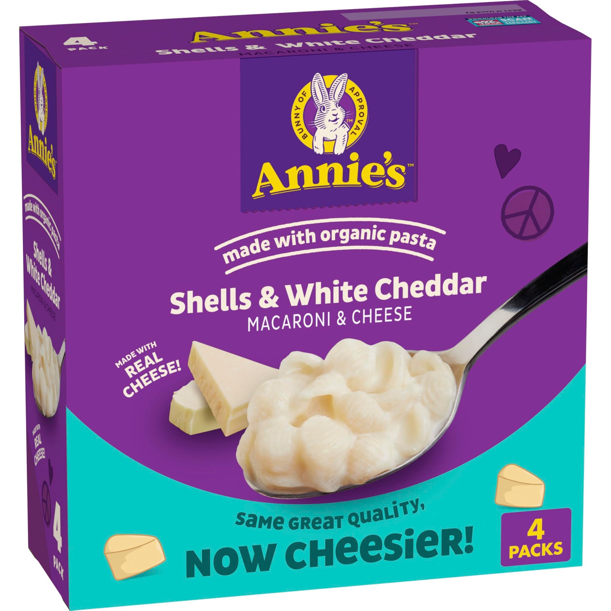 Annie's Shells and White Cheddar, Made with Organic Pasta and Real Cheese, 4 Ct, 24 oz