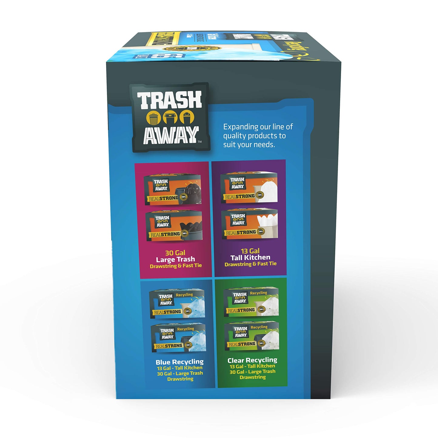 Trash Away Heavy Duty Recycling Drawstring Bags | Tall & Strong Bags for Home & Kitchen - (65 Ct, 13 Gallons) Large Trash Bags Paper,| Thick Recycle