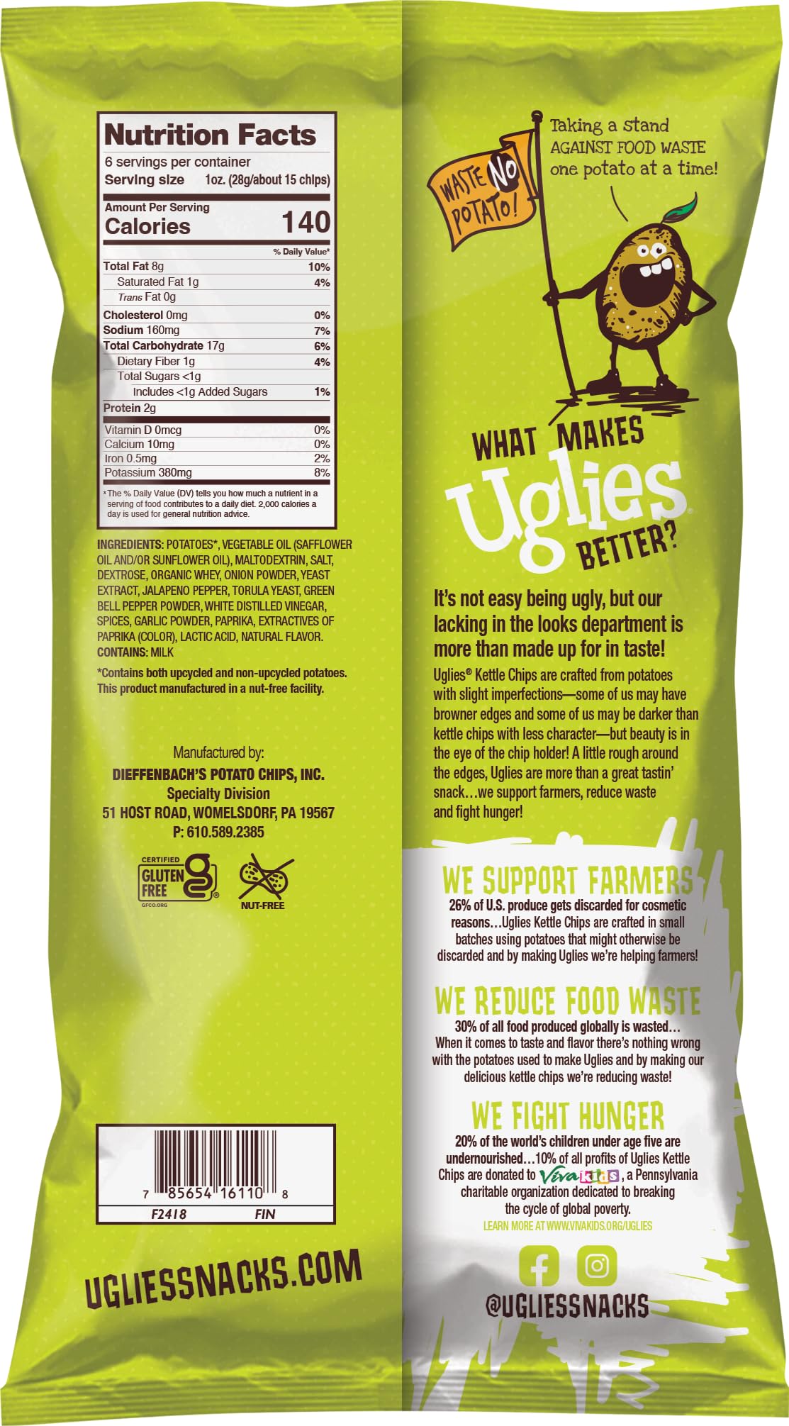 Uglies Snacks Jalapeno Potato Chips, 6 OZ