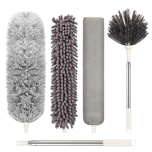 Microfiber Duster with Extension Pole(Stainless Steel) 30 to 100 Inches, Washable Dusters, Reusable Dusters, Bendable Duster for High Ceiling