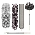 Microfiber Duster with Extension Pole(Stainless Steel) 30 to 100 Inches, Washable Dusters, Reusable Dusters, Bendable Duster for High Ceiling
