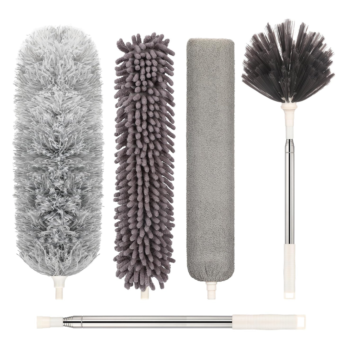 Microfiber Duster with Extension Pole(Stainless Steel) 30 to 100 Inches, Washable Dusters, Reusable Dusters, Bendable Duster for High Ceiling