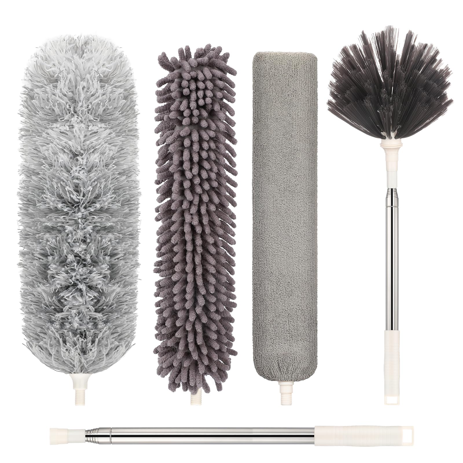 Microfiber Duster with Extension Pole(Stainless Steel) 30 to 100 Inches, Washable Dusters, Reusable Dusters, Bendable Duster for High Ceiling