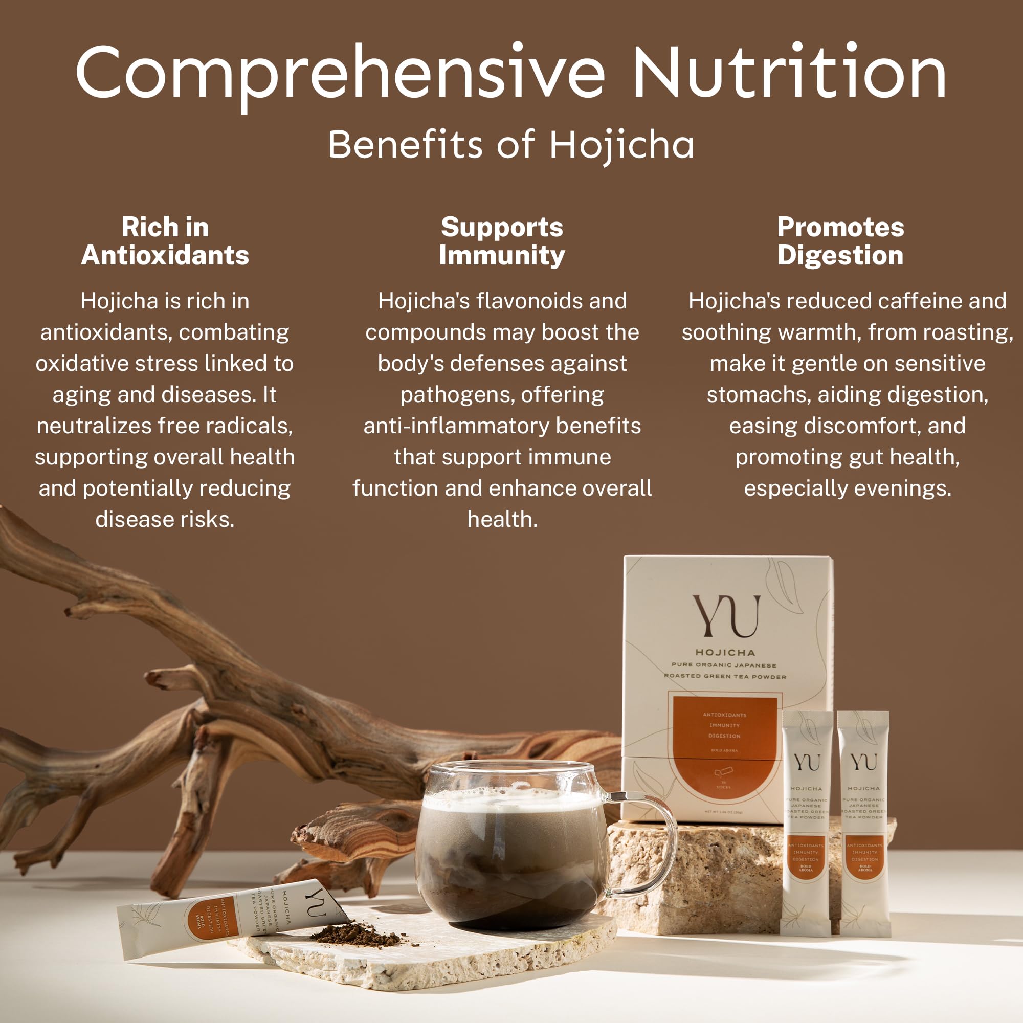 Yu Tea Organic Hojicha Green Tea Powder, 75 Servings | Rich in Antioxidants & EGCG | Pure Japanese Roasted Green Tea | Low Caffeine & Unsweetened