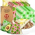Akeeko Reusable Beeswax Food Wraps - Assorted 12 Pack, Reusable, Plastic-Free Food Storage, Sustainable Gifts, 3 Sizes (6S,4M,2L)