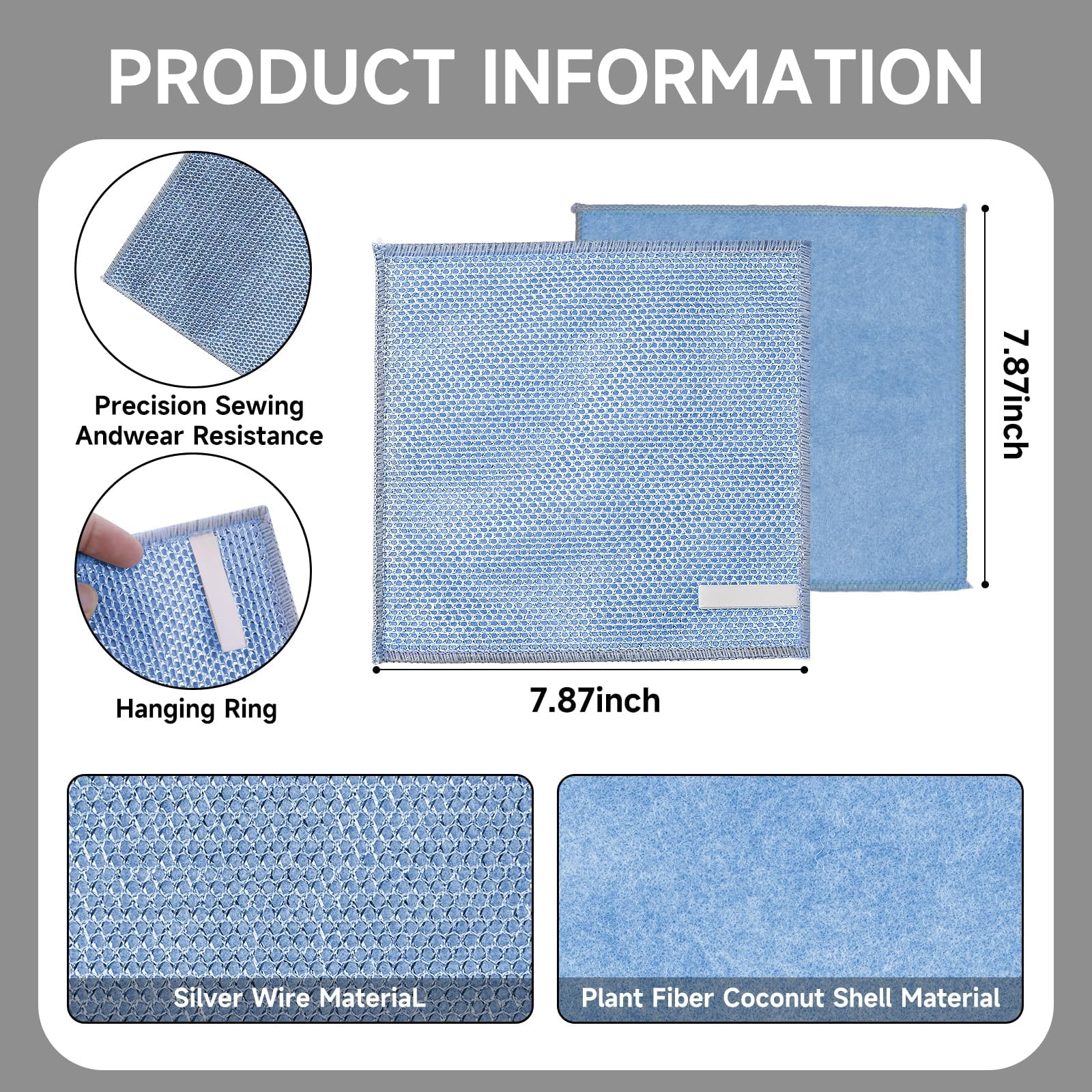 JZDN 10PCS Upgrade Wire Dishwashing Rag, Non-Scratch, Wet and Dry, Double Layer, Multipurpose Wire Dishwashing Rags for Kitchen, Sinks, Cookware