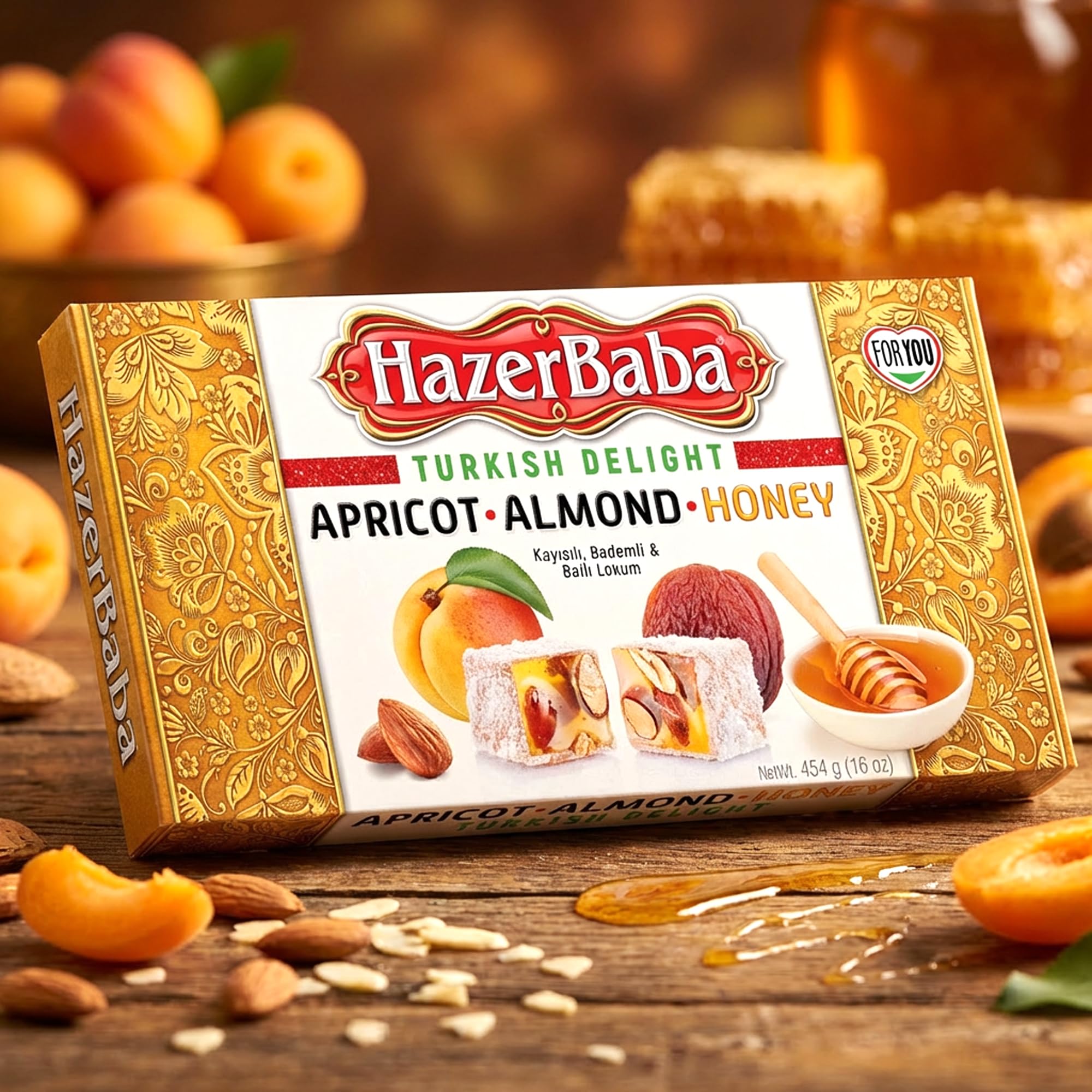 Hazer Baba Turkish Delight Candy with Apricot, Almond & Honey, Gourmet Snack Box, Traditional, Turkish Lokum, Unique Sweets, Loukumi, Delicias Turcas