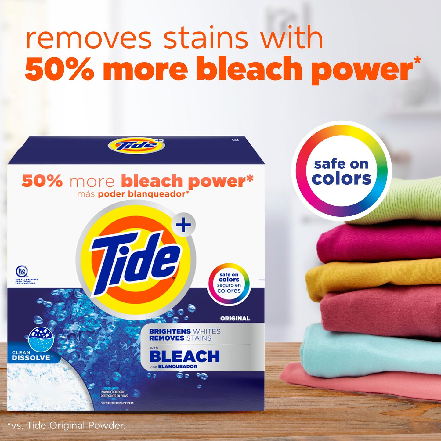 Tide Powder Laundry Detergent with Bleach, Original Scent, 89 Loads, 129 oz