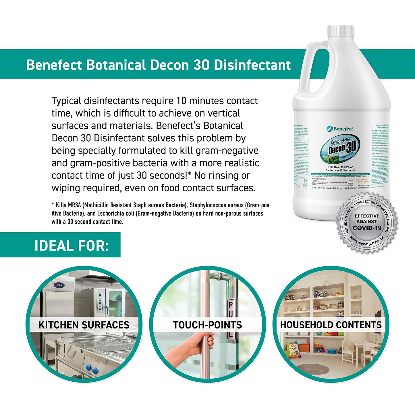 Benefect Botanical Decon 30 Disinfectant Cleaner - All Natural Formula for Effective Cleaning Power - Ideal for Restoration Jobs & Water Damage