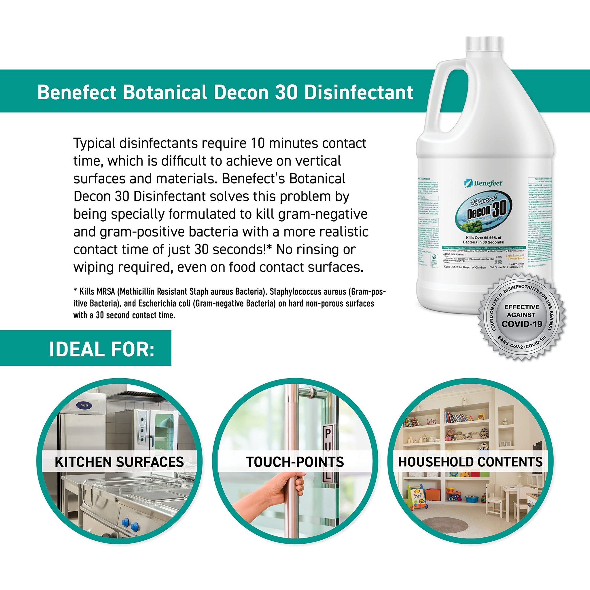 Benefect Botanical Decon 30 Disinfectant Cleaner - All Natural Formula for Effective Cleaning Power - Ideal for Restoration Jobs & Water Damage