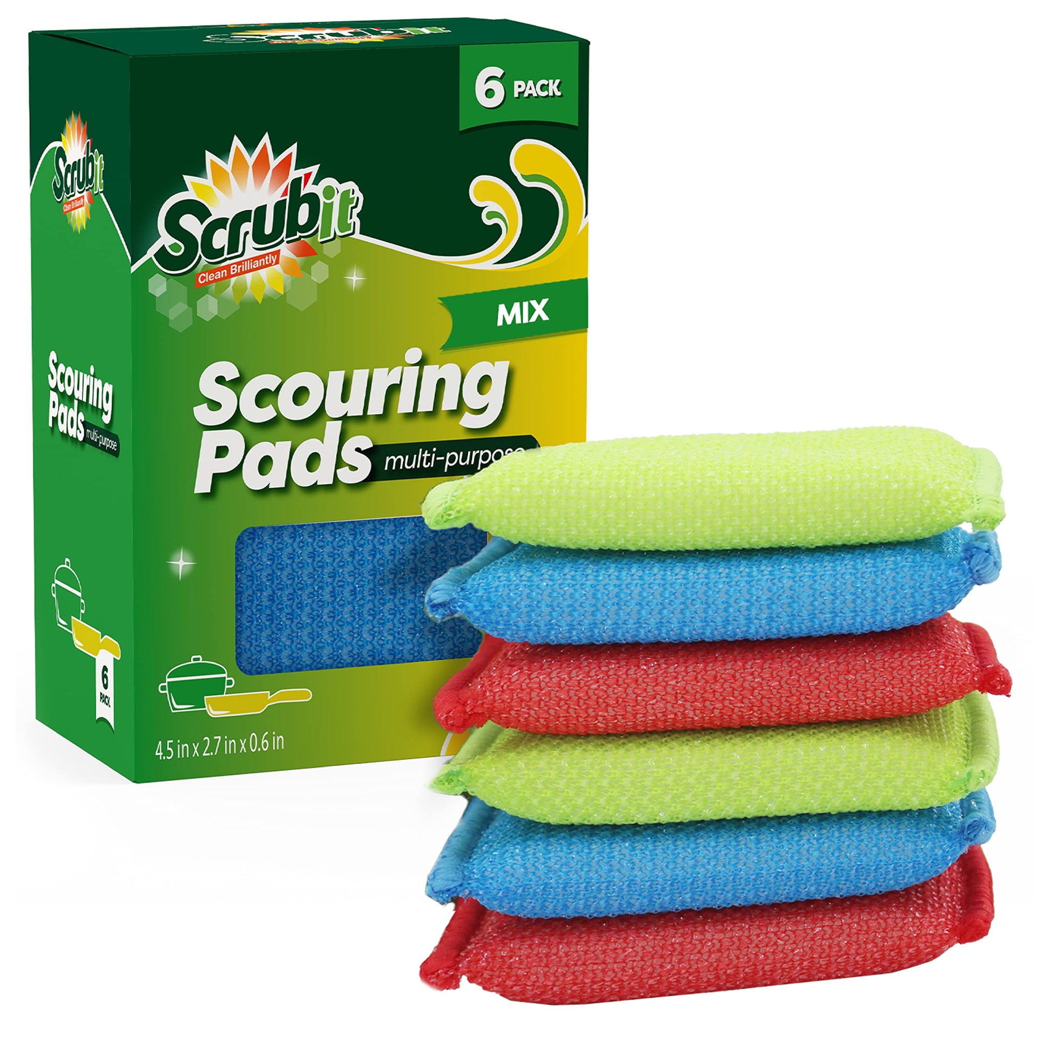 SCRUBIT Multi-Purpose Scouring Pad - Non-Scratch Cleaning Sponges for Pots, Pans, Dishes, Utensils & Non-Stick Cookware - Scrubbing Pads Use