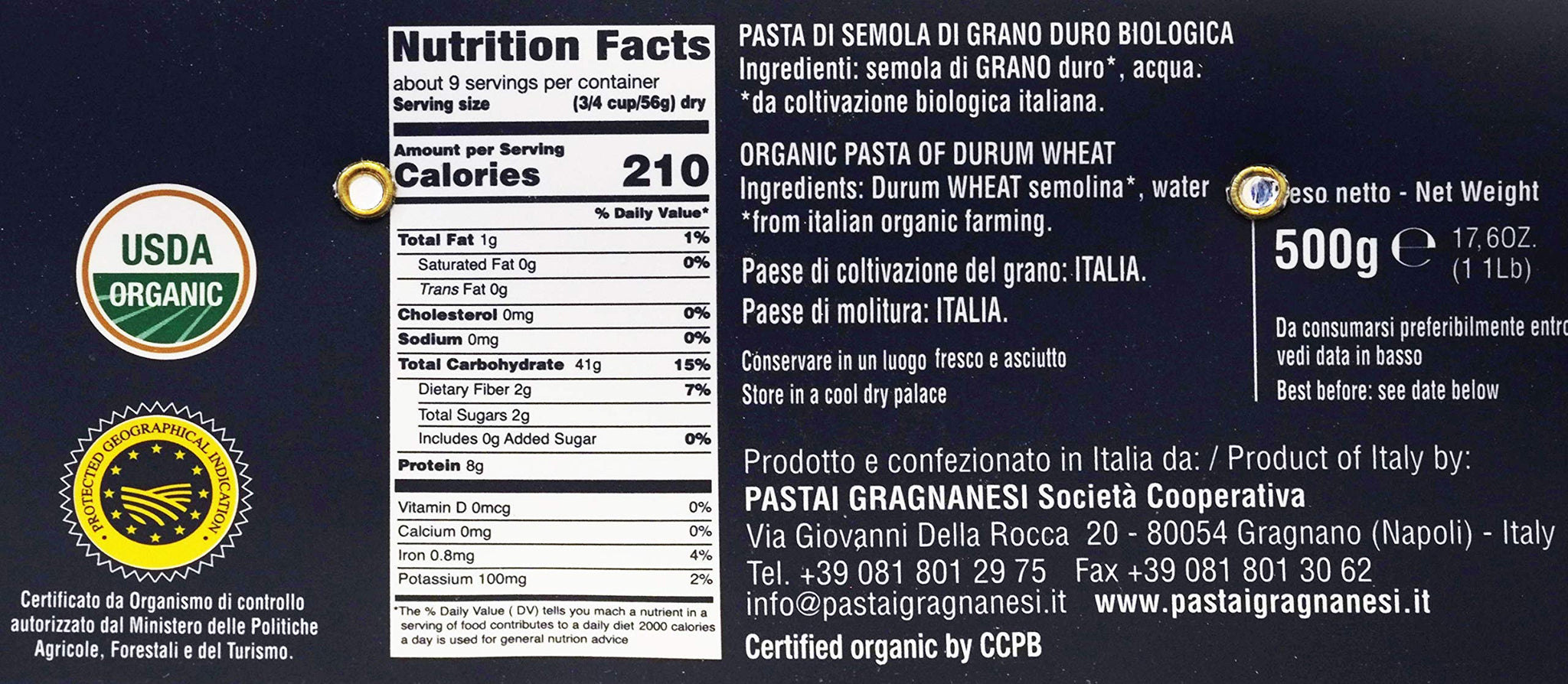 Spaghetti Organic Italian Pasta di Gragnano | I.G.P. Protected | 17.6 Ounce | 500 Gram | Pack of 4