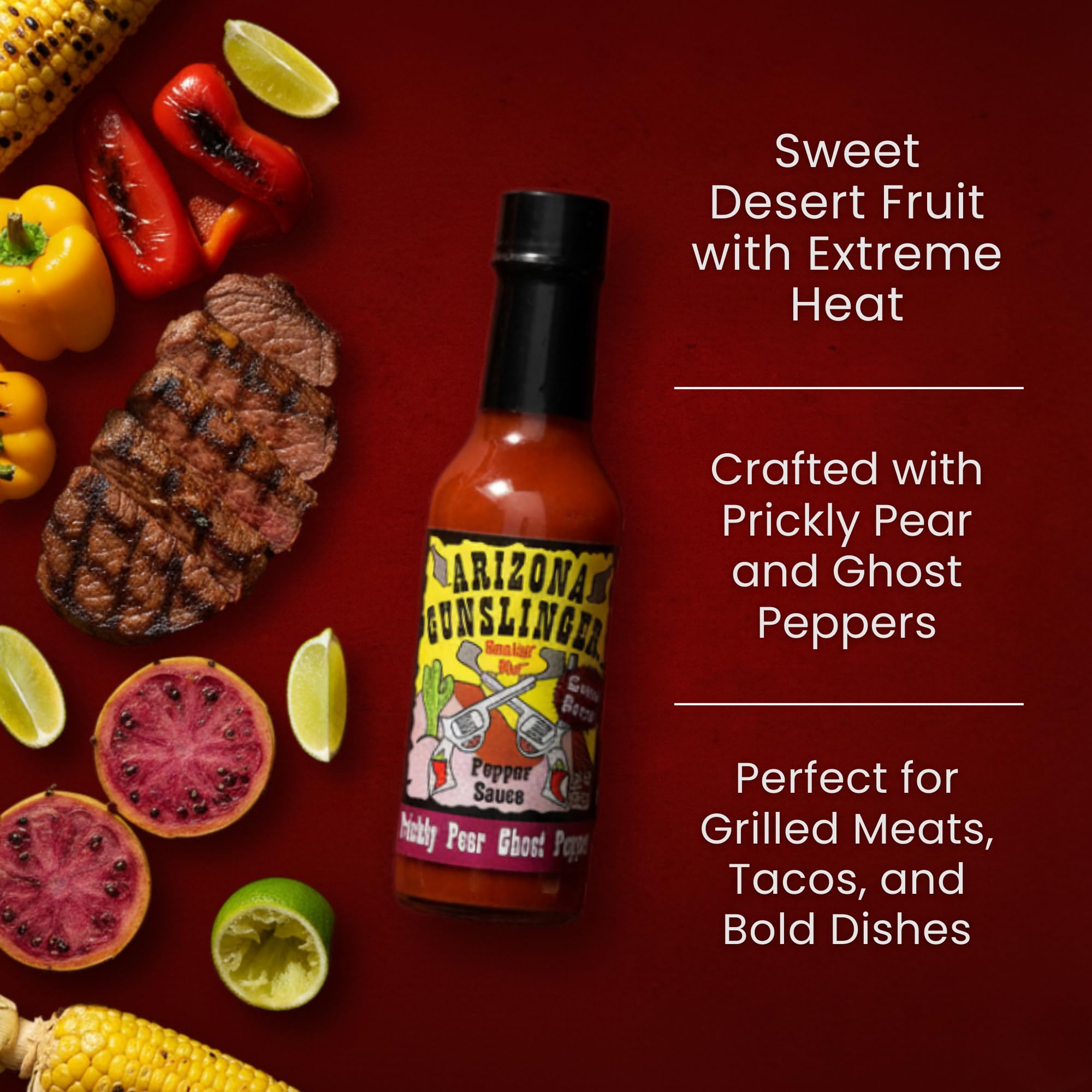 Arizona Gunslinger Prickly Pear Ghost Pepper Hot Sauce - Sweet Chili & 2x Spicy Super Hot Sauce with Ghost Chili and Prickly Pear Flavor for Extreme