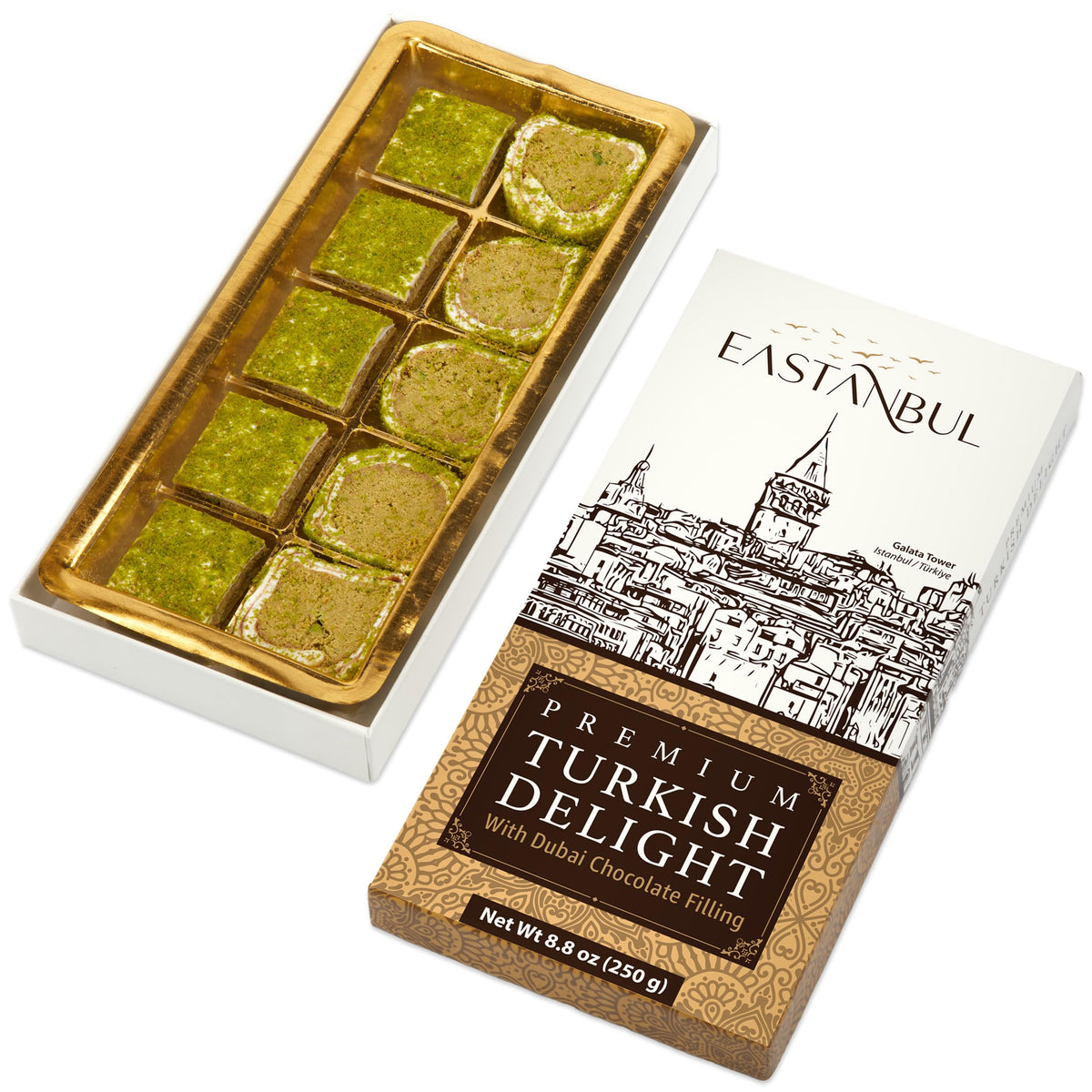 Eastanbul Dubai Style Turkish Delight with Dubai Filling, Lokum, 8.8oz