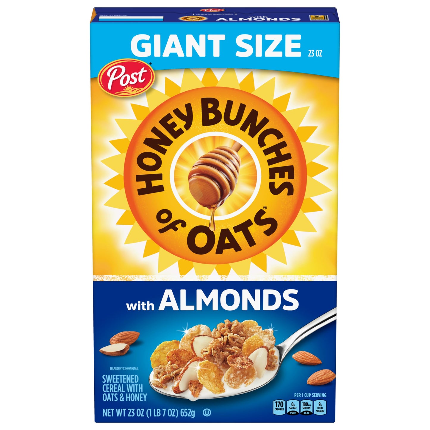 Honey Bunches of Oats with Almonds Breakfast Cereal, Almond Cereal with Oats and Granola Clusters, Giant Size 23 oz Box