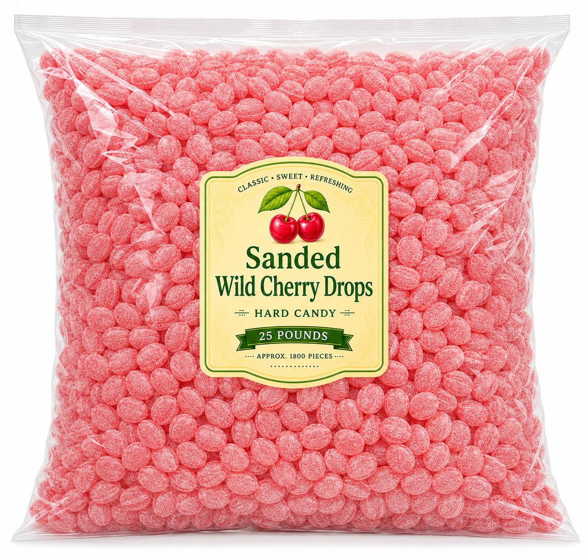 Sanded Wild Cherry Hard Candy, Old-Fashioned Fruit Drops - 25 lb (Approx. 1,750 pieces)