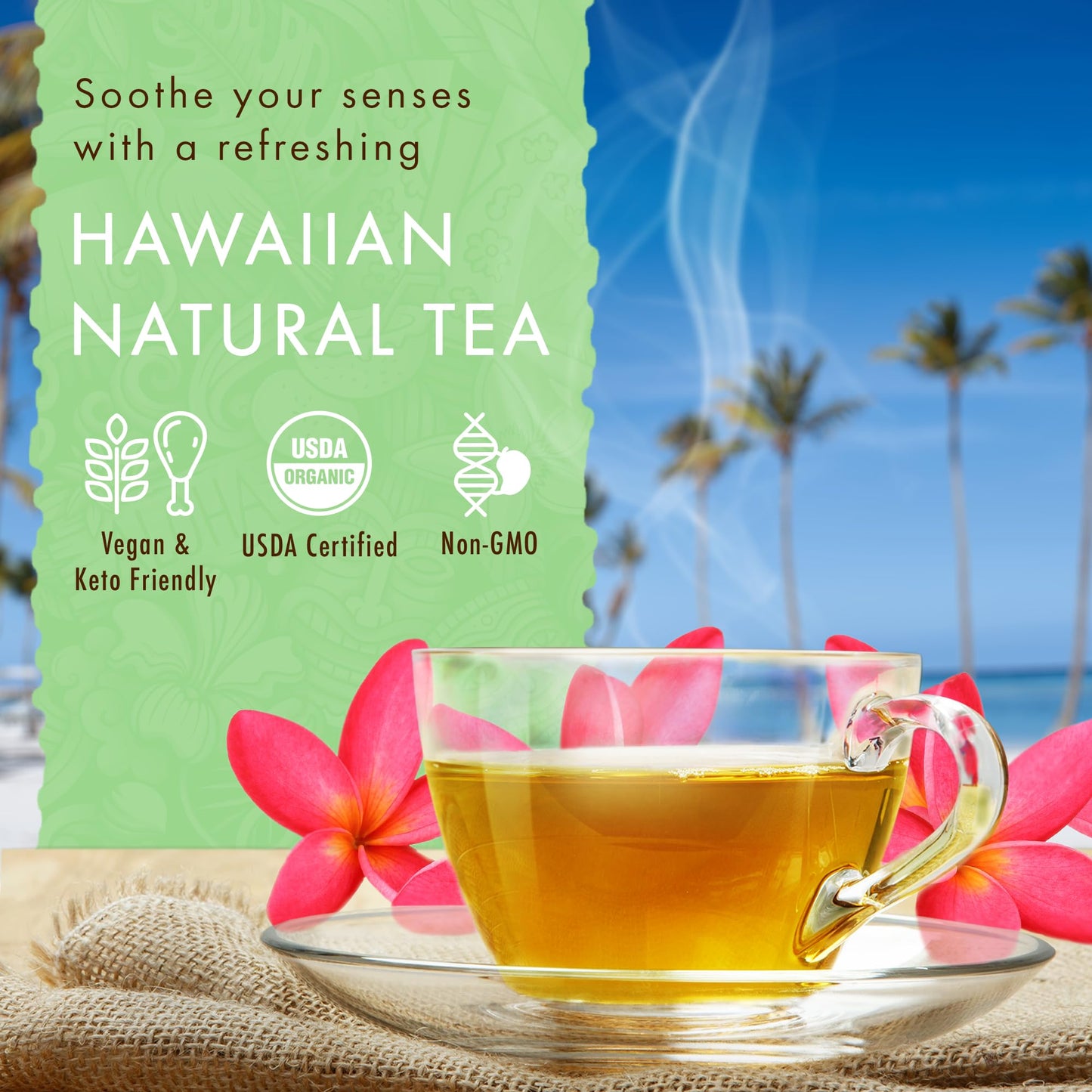 Hawaiian Natural Tea Organic Mamaki Mint Tea Blend - Caffeine Free, Herbal, Antioxidant-Rich For Calming, Wellness, Bedtime, Anxiety & Stress - Gift