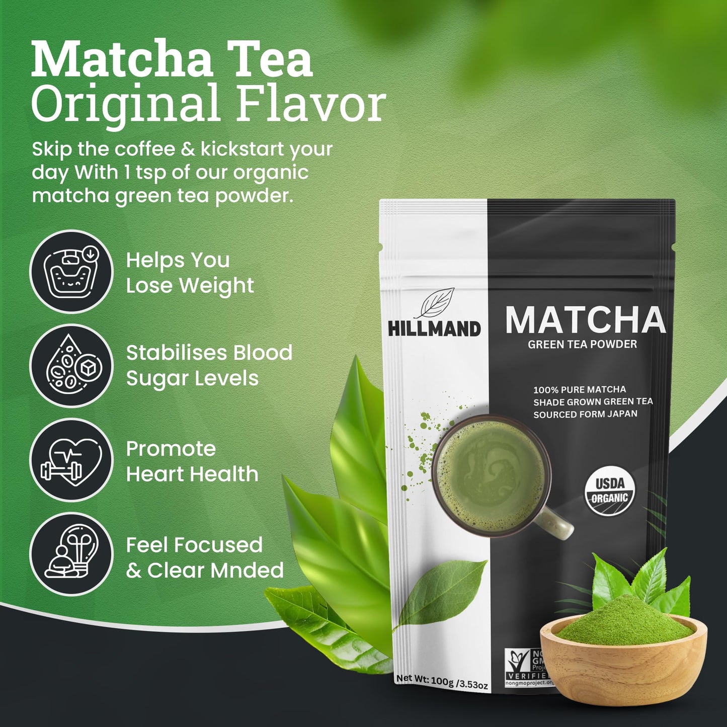 Macha Latte Powder - 3.53oz Pack of 1 - Organic Unsweetened Matcha - Carefully Stored Green Superfood