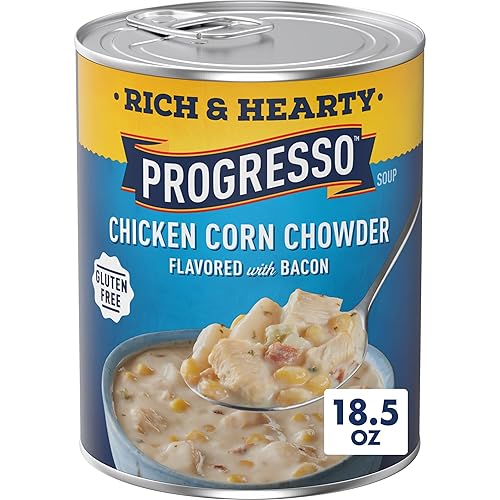 Progresso Rich and Hearty Chicken Corn Chowder Canned Soup, Flavored with Bacon, Gluten Free, 18.5 oz