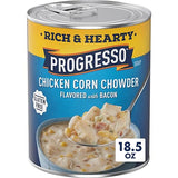 Progresso Rich and Hearty Chicken Corn Chowder Canned Soup, Flavored with Bacon, Gluten Free, 18.5 oz