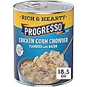Progresso Rich and Hearty Chicken Corn Chowder Canned Soup, Flavored with Bacon, Gluten Free, 18.5 oz