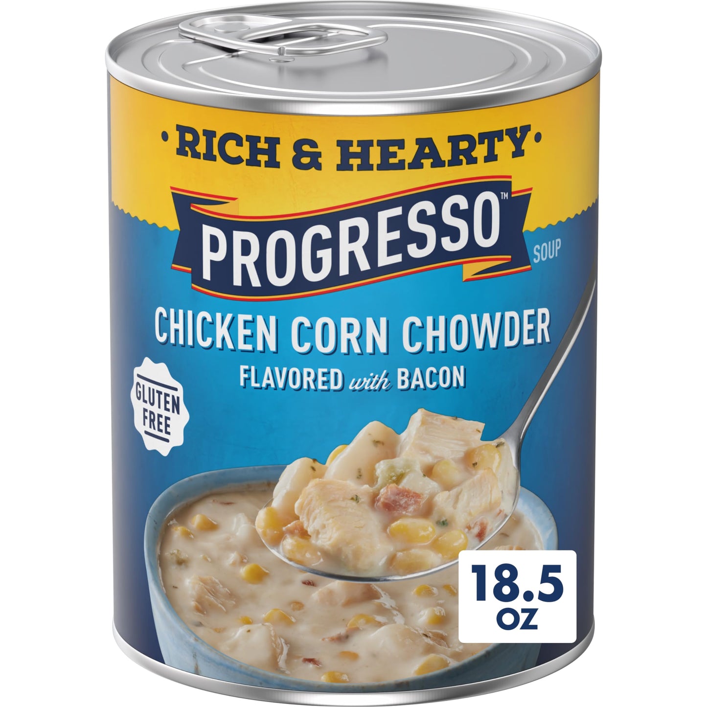 Progresso Rich and Hearty Chicken Corn Chowder Canned Soup, Flavored with Bacon, Gluten Free, 18.5 oz